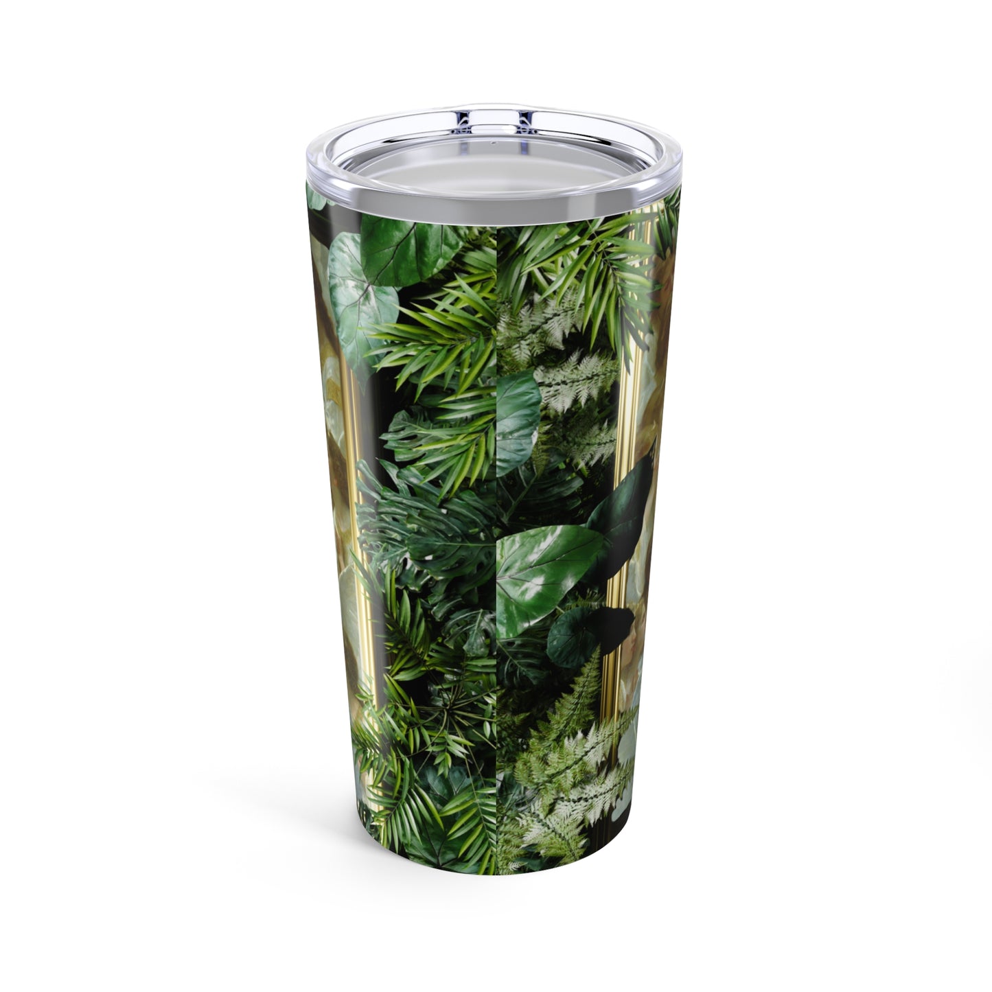 Religious Tumbler 20oz, Green, Tropical Our Lady With Angels