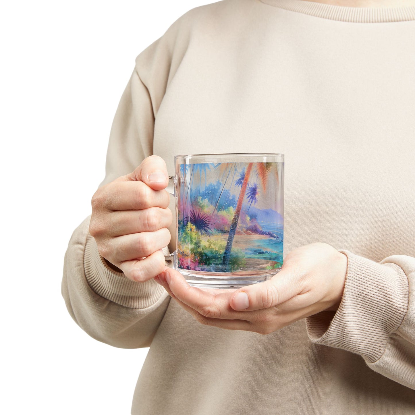 Tropical Glass Mug - 10oz Coffee Cup / Bay of Peace