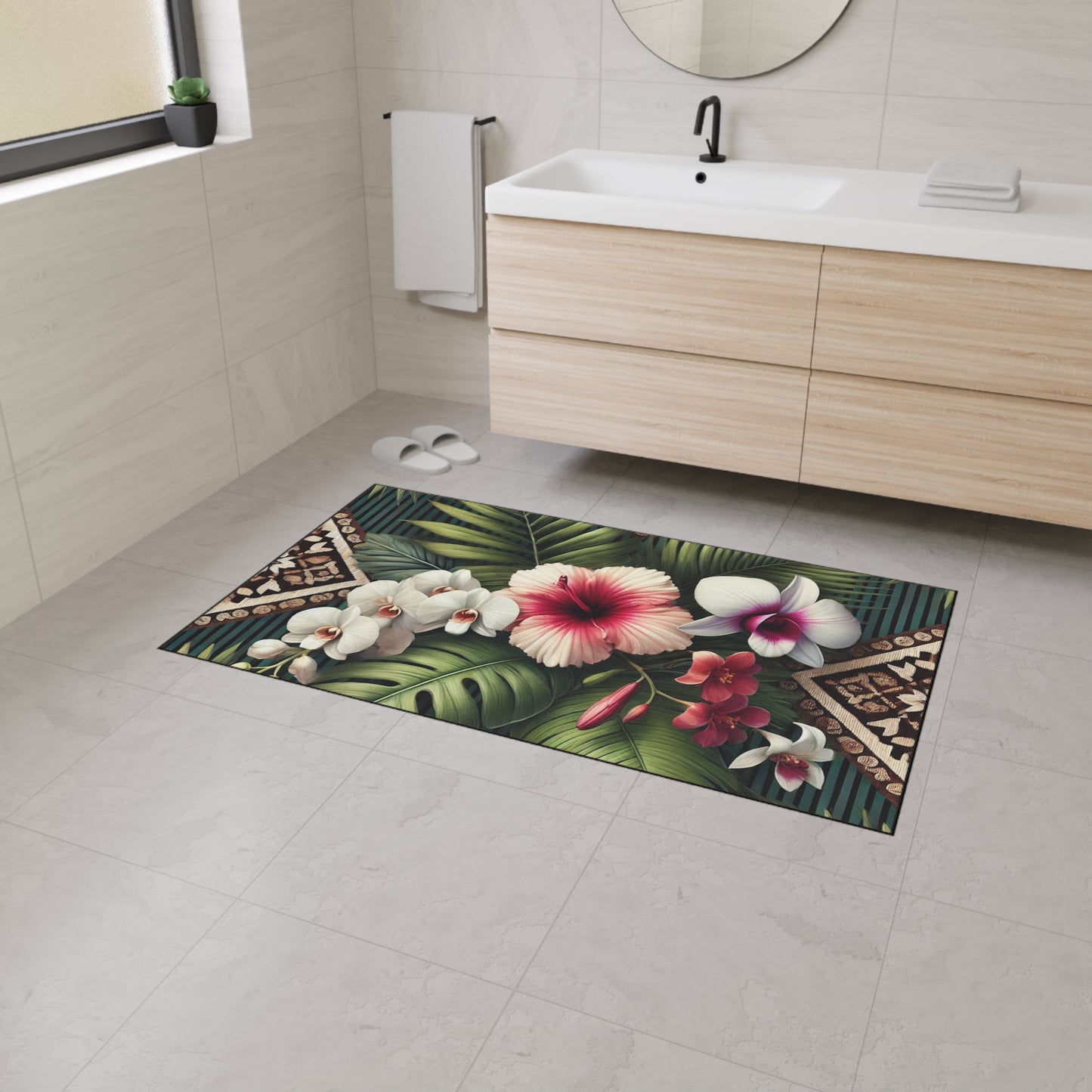 Heavy Duty Floor Mat, 5 Sizes – Tropical Area Rug for Home Décor / Tiki Orchids