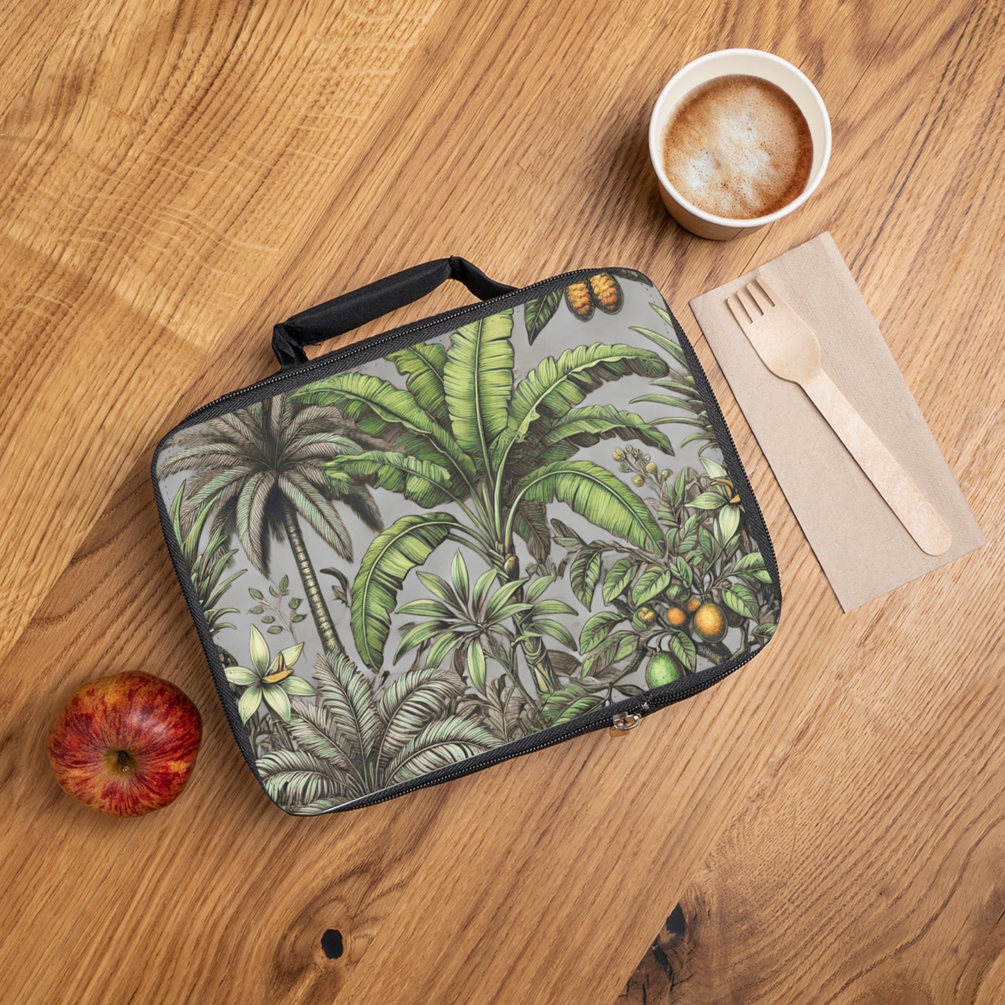 Tropical Fruit/Grey Lunch Bag - Eco-Friendly Insulated Tote, Adult and Child Lunchbox / Perfect for Picnics, Beach Outings