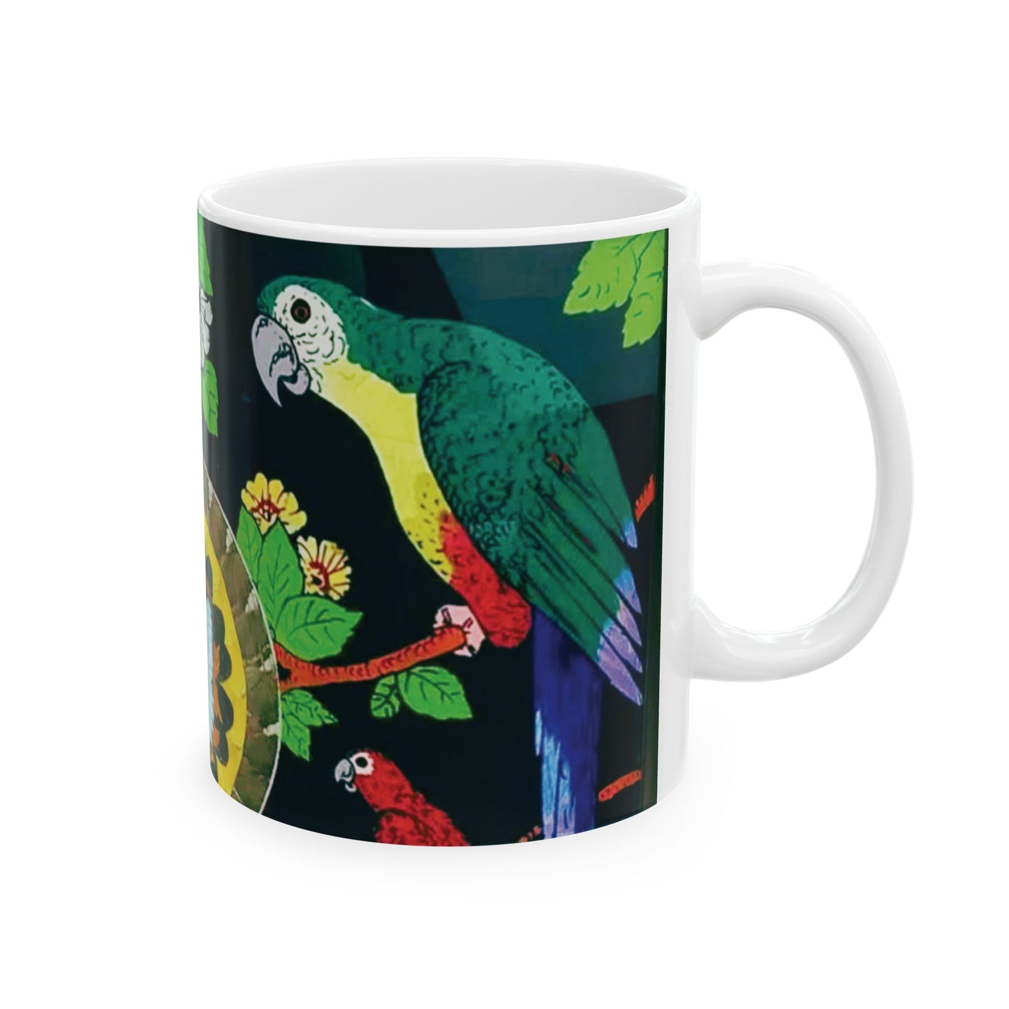 Ceramic White Mug - 11oz & 15oz - Parrots & Butterfly/Real Wings