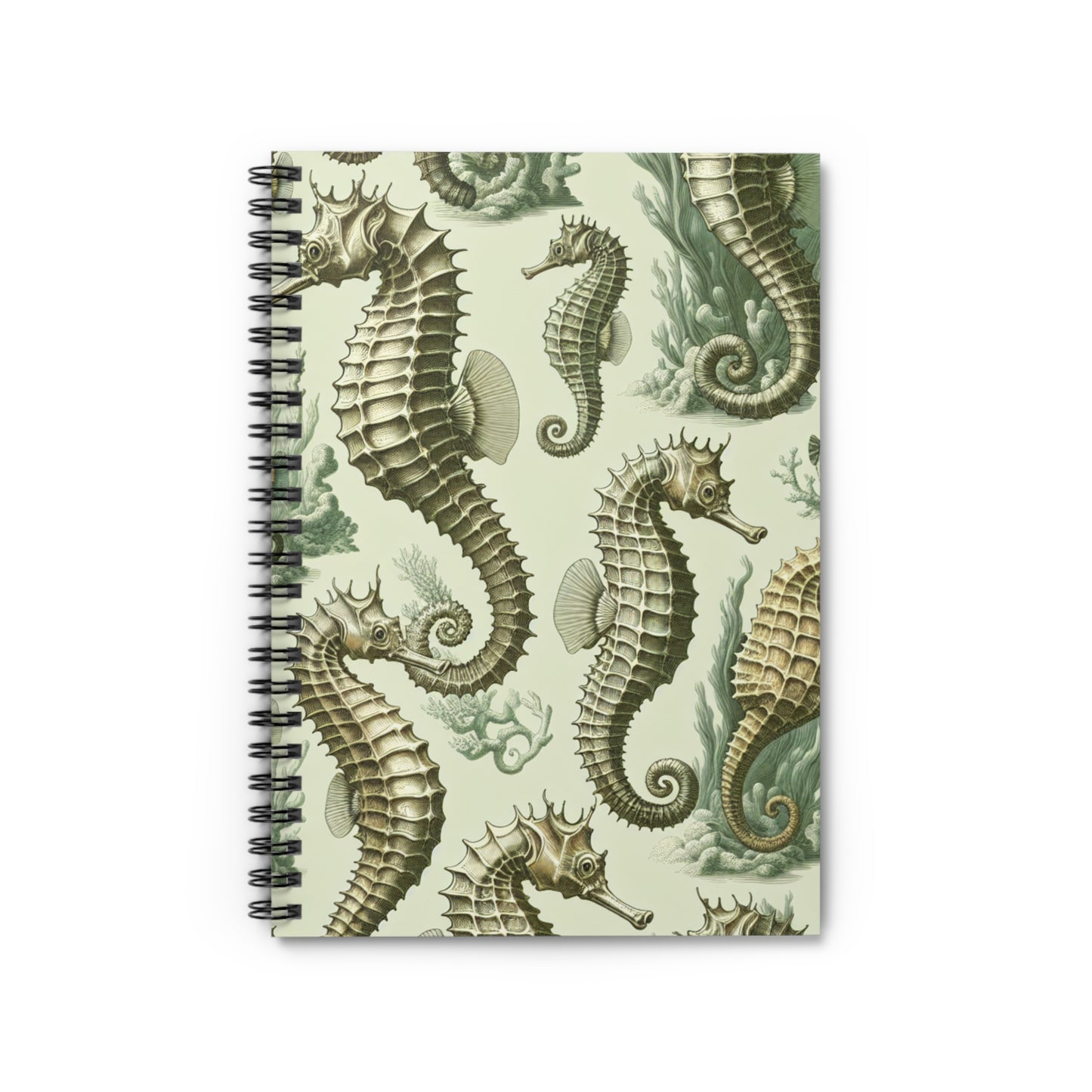 Spiral Notebook - Green Toile Seahorses