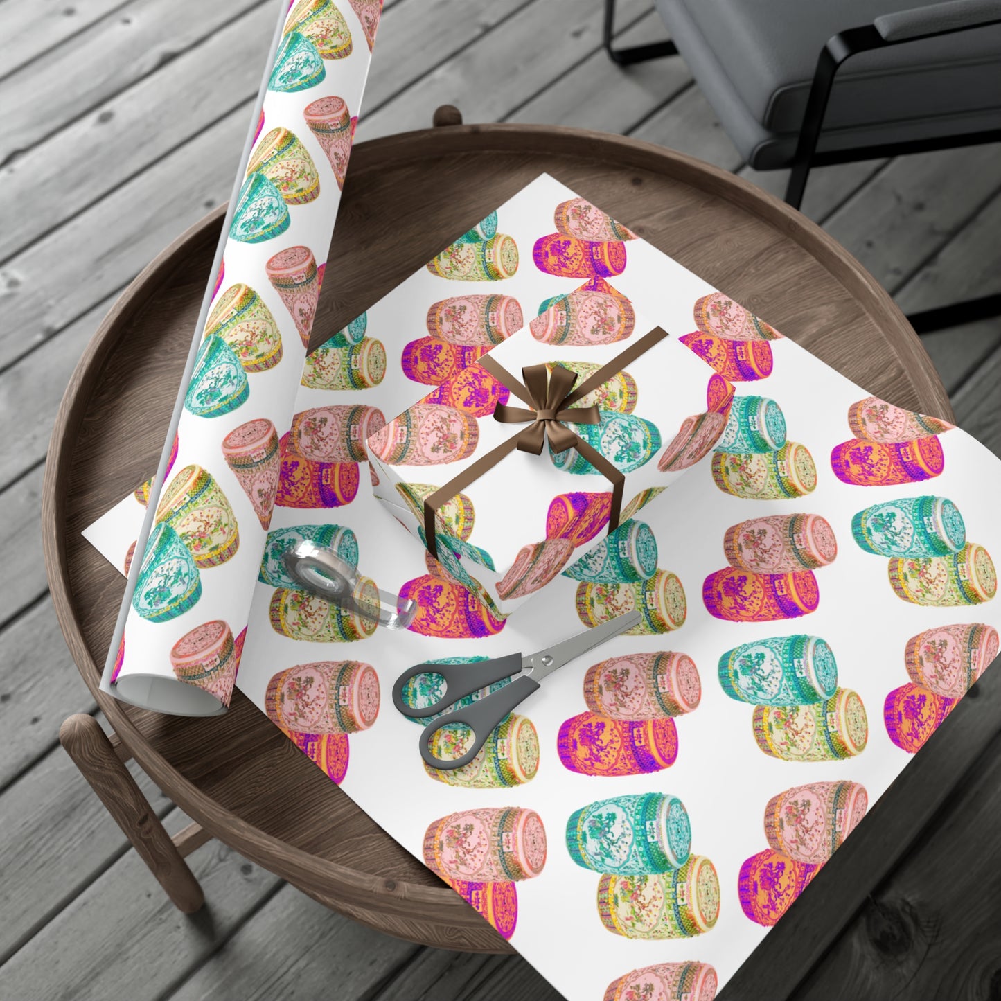 Wrapping Paper - Tropical Gift Wrap for All Occasions / 3 Sizes, 2 Finishes /Pop Art Porcelain Stools, White