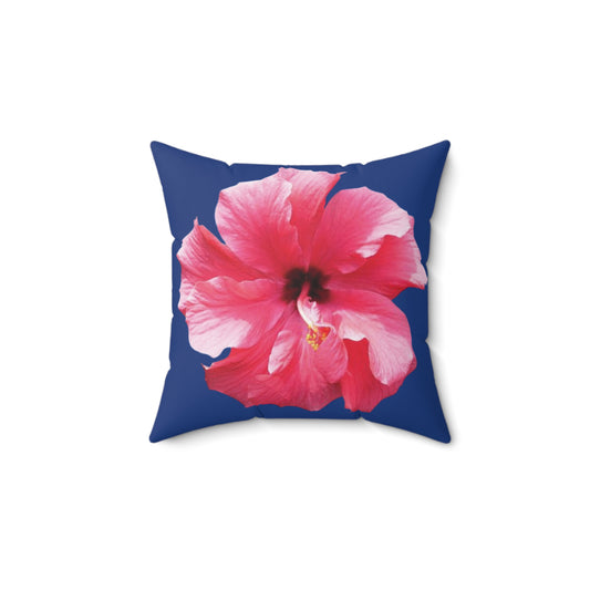 Decorative Pillow - Accent Cushion, 4 Sizes / Photo Pink Hibiscus, Navy Blue