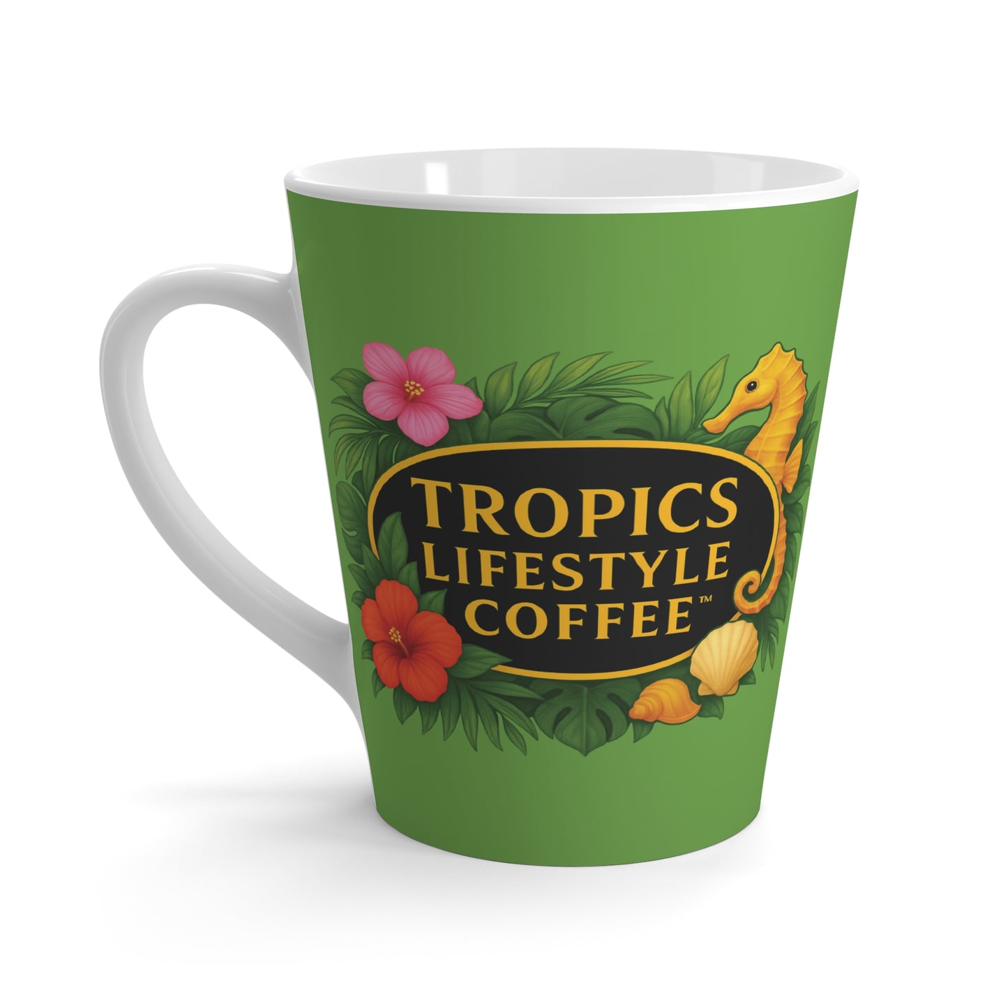 Latte White Mug - Seahorse Fantasy, Green / TLCoffee Logo