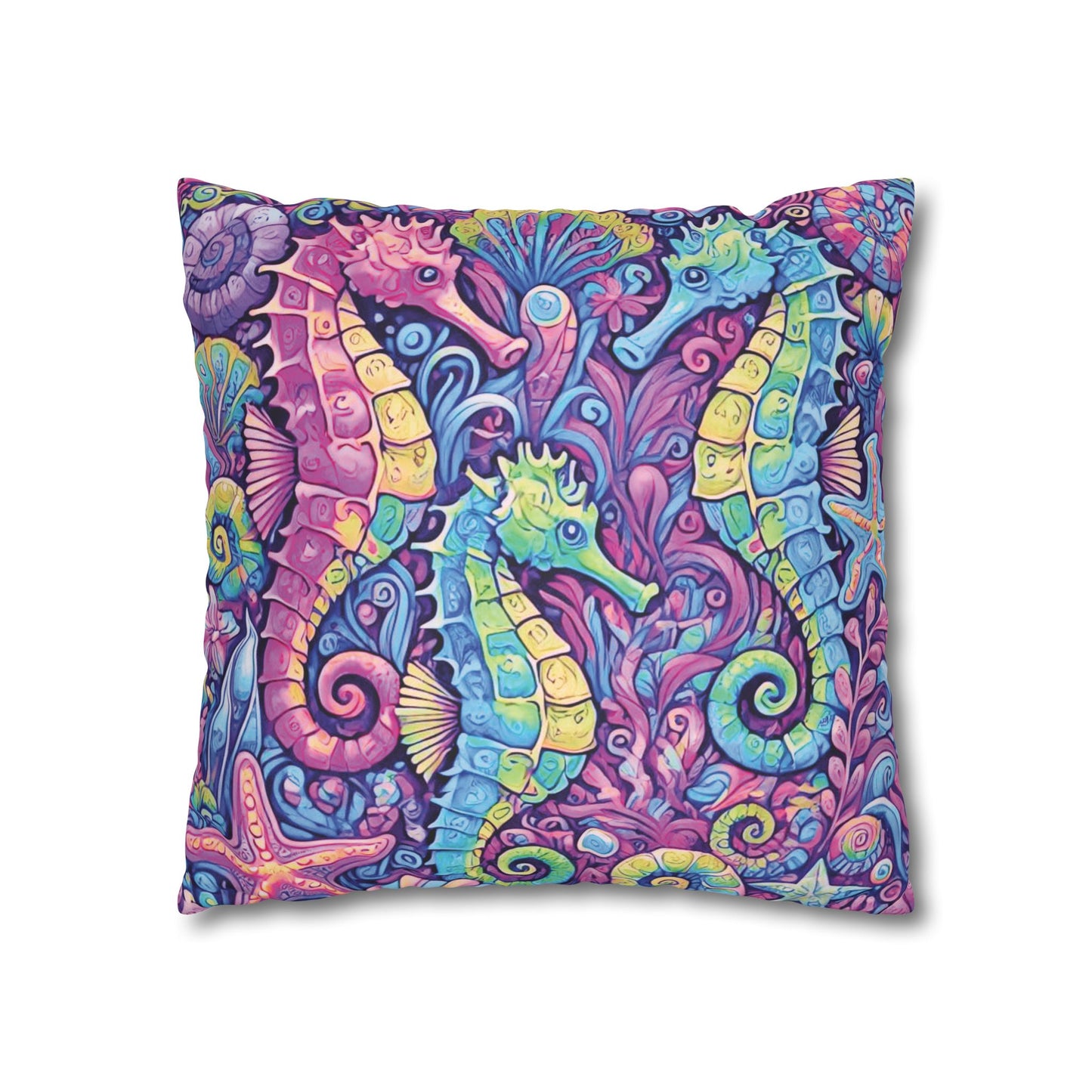 Faux Suede Square Pillowcase - Seahorse Trio/Fantasy Pop