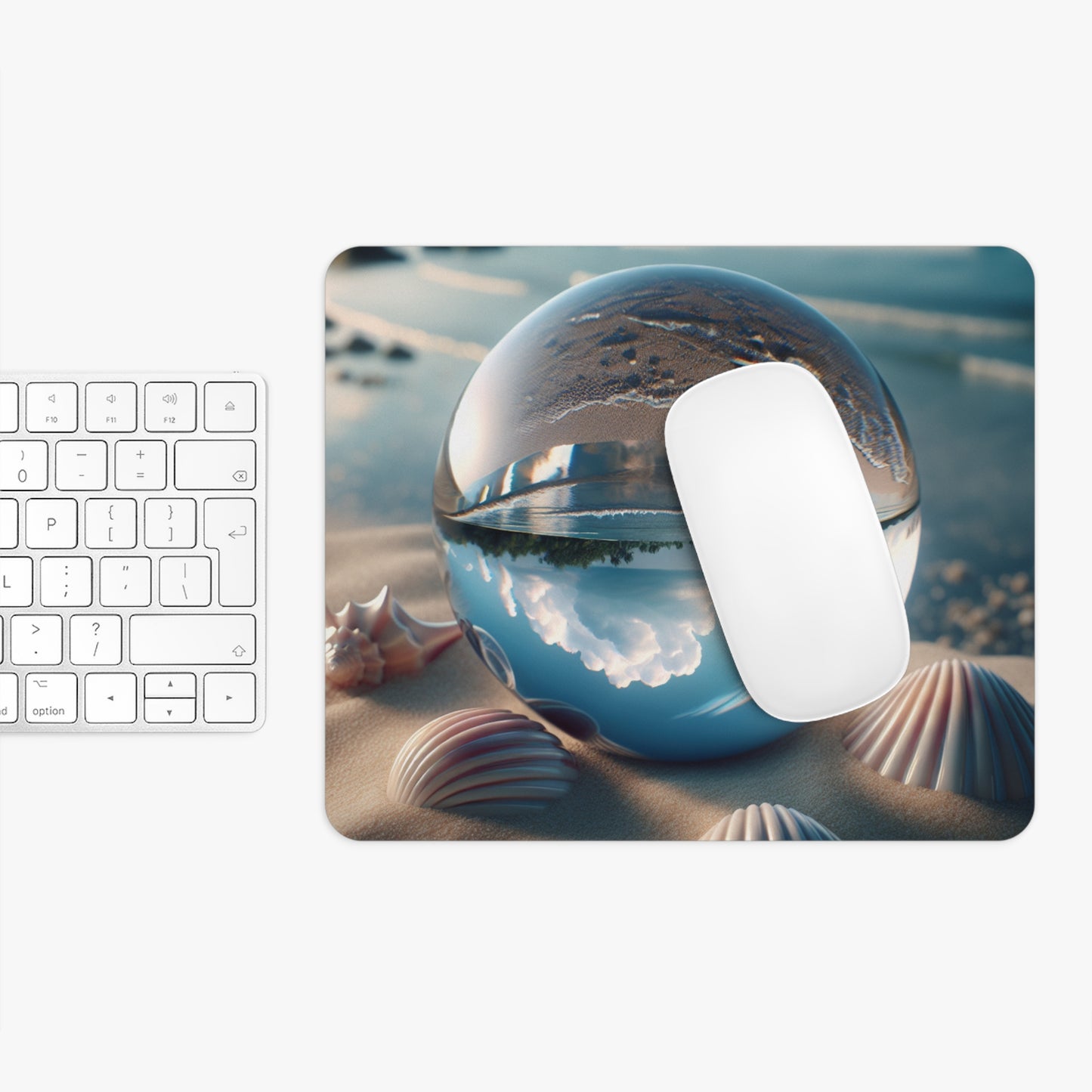 Coastal Mouse Pad, 2 Shapes - Fun Vibes for Home Office & Gamer / Beach Illusion Ball, Seashells