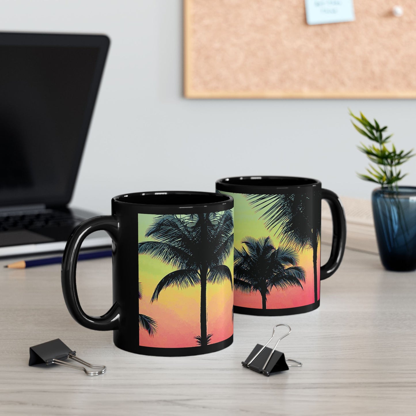 Black Coffee Mug - Palm Glow, Sangria