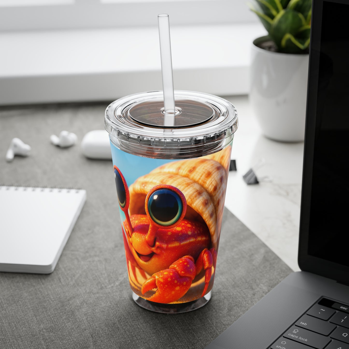 Tropical Tumbler with Straw | 16oz Colorful Travel Cup / Baby Hermit Crab