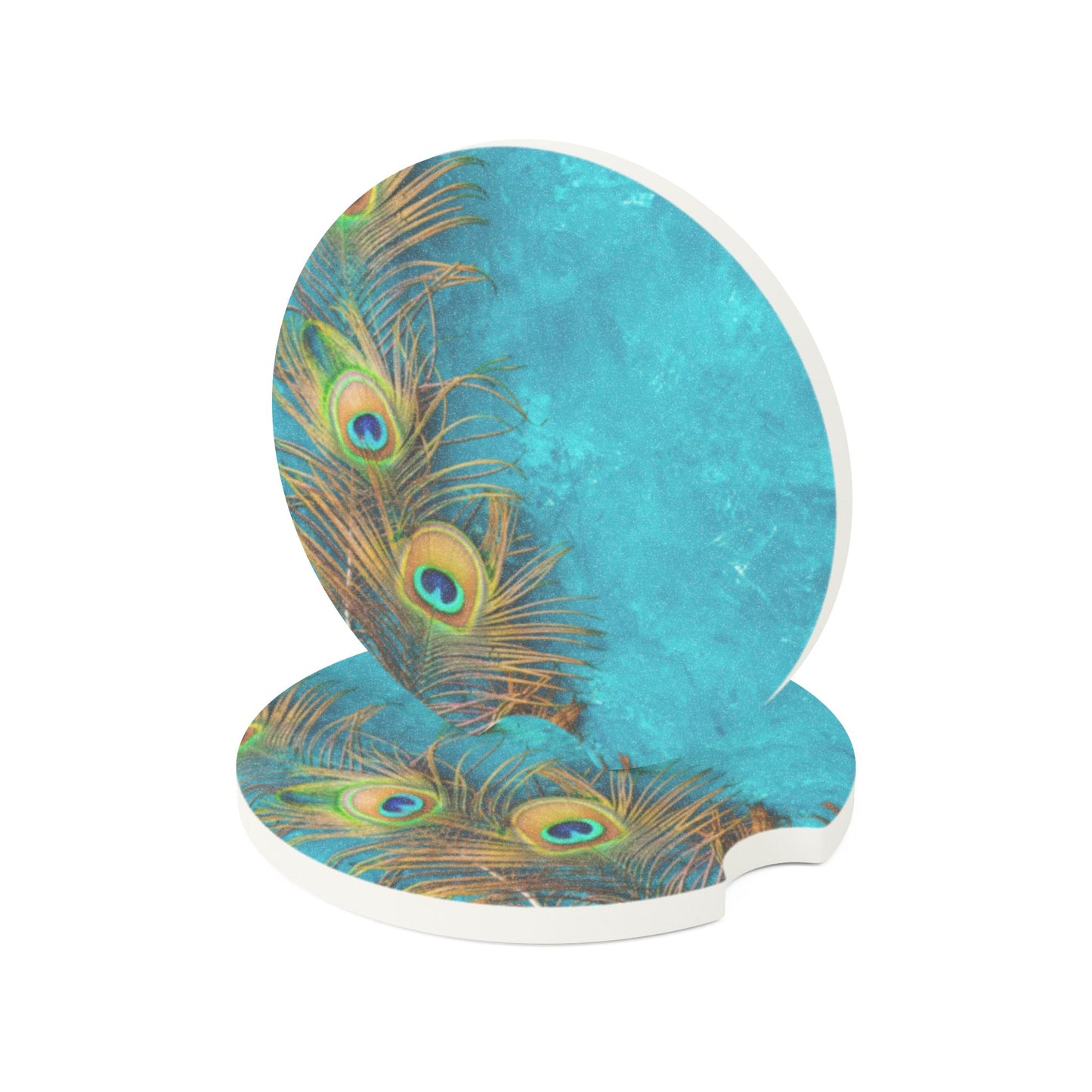 Soapstone Car Coaster - Peacock Turquoise Glow