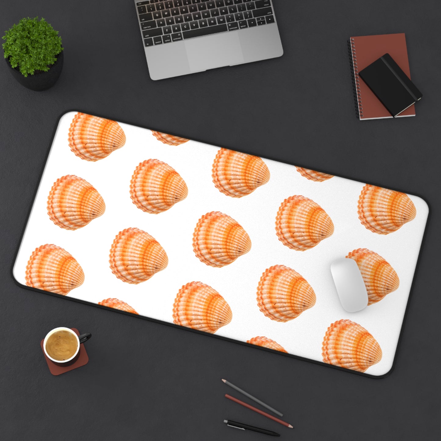 Tropical Mouse Pad/Desk Mat, 3 Sizes - Seashell Design, Perfect for Home Office / Orange Scallop, White