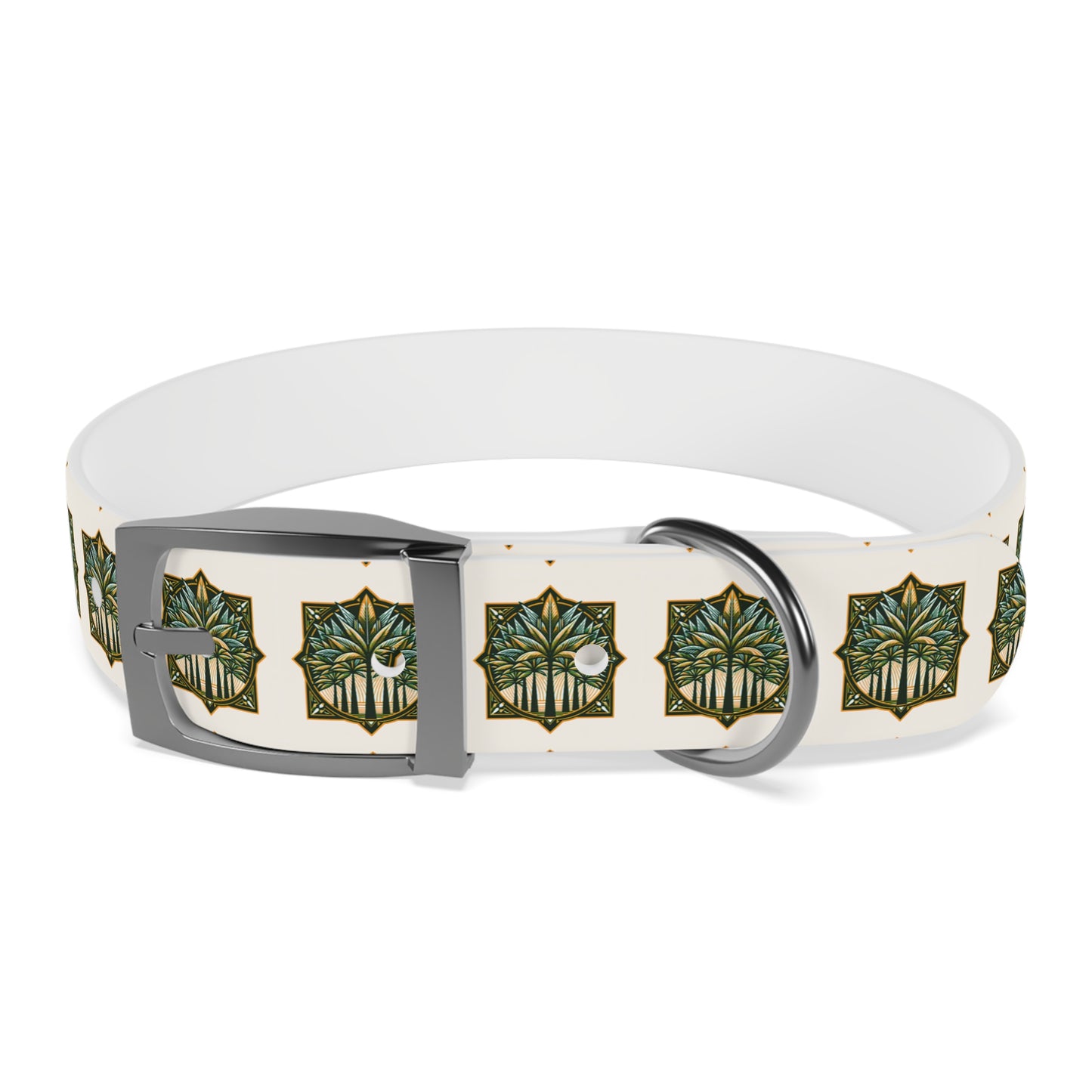 Dog Collar - Deco Palm Trees, Green/Brown