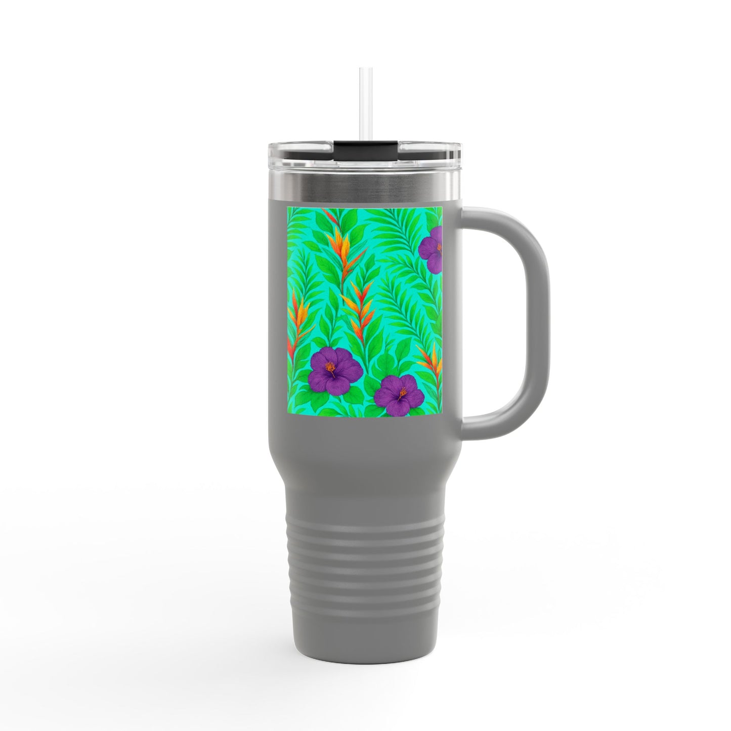 Midnight Flower Green Insulated Travel Mug - 40oz - Perfect for Outdoor Adventures