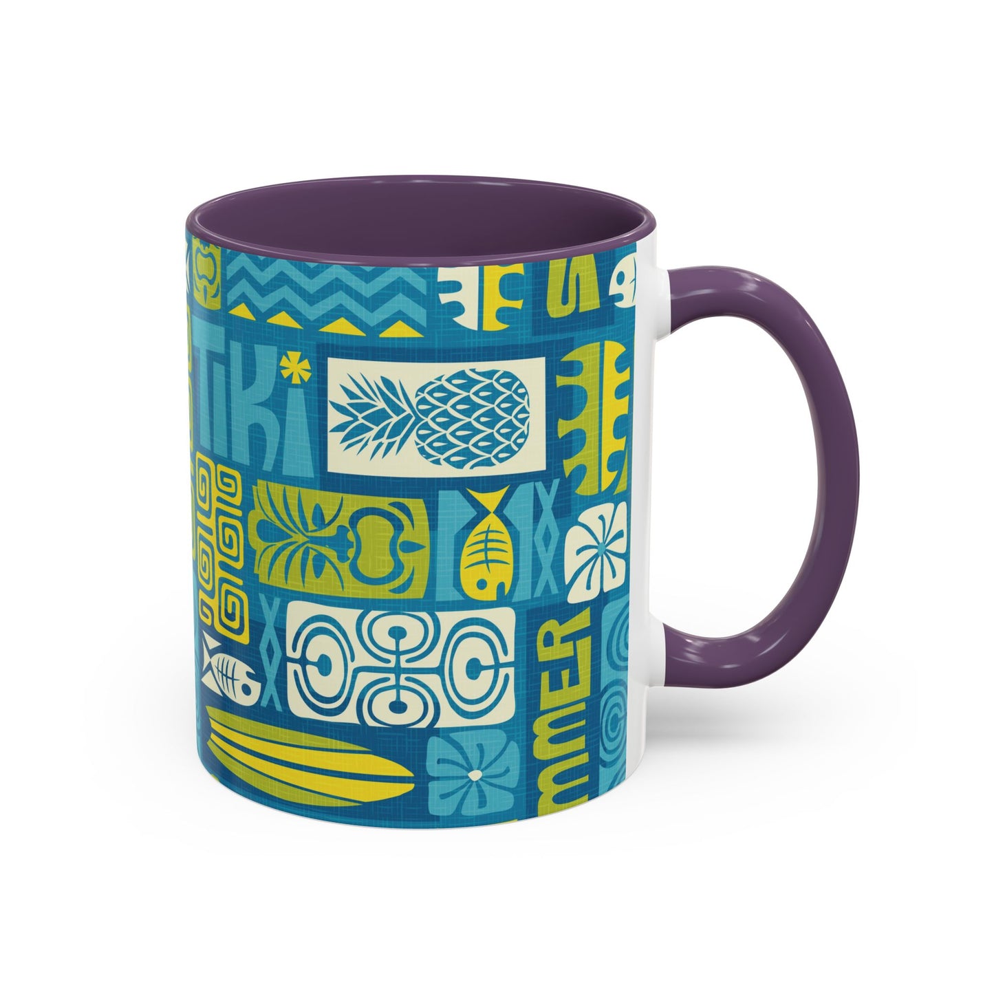 Accent Coffee Mug (11, 15oz), 8 Colors - Tiki Poster Blue