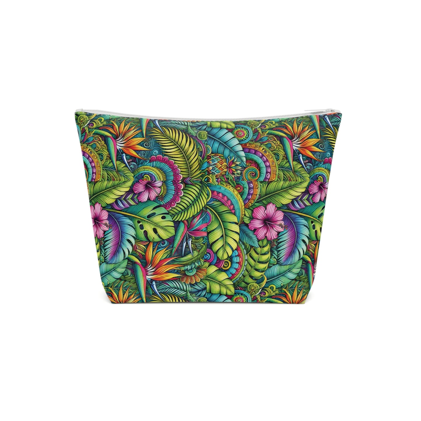 Tropical Cotton Cosmetic Bag, Makeup Pouch, 5 Sizes / Rainforest Blooms