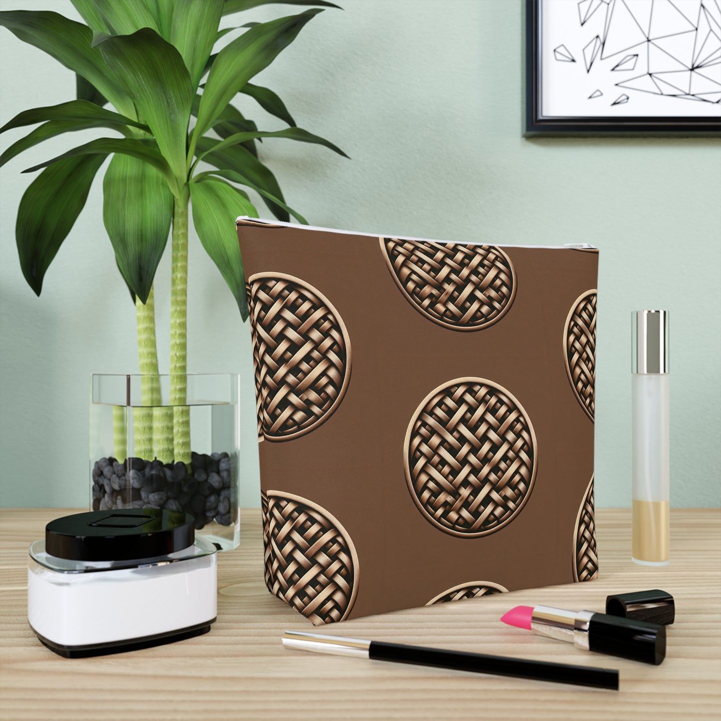 Tropical Cotton Cosmetic Bag - Makeup Pouch, 5 Sizes / Brown Wicker Button