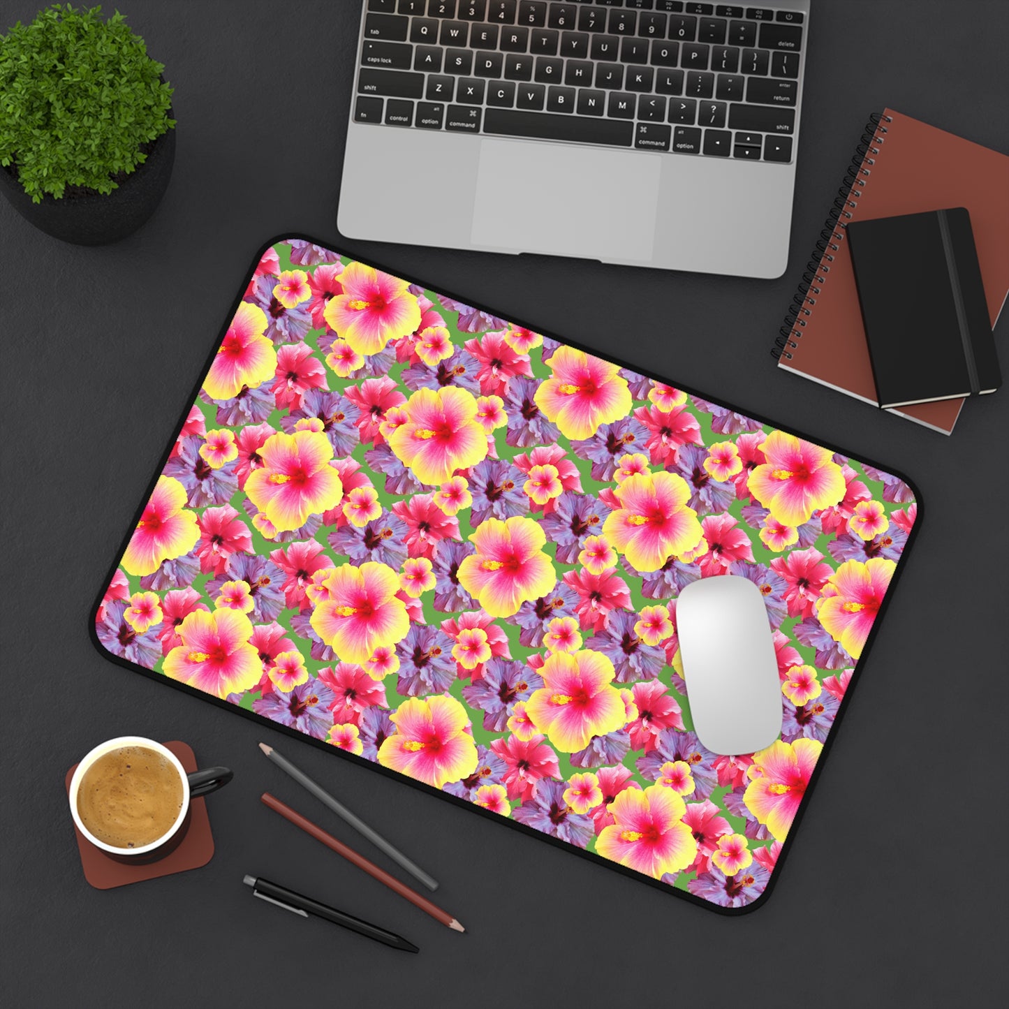 Tropical Mouse Pad/Desk Mat, 3 Sizes - Bright Botanical Design, Perfect for Home Office / Real Hibiscus Flowers