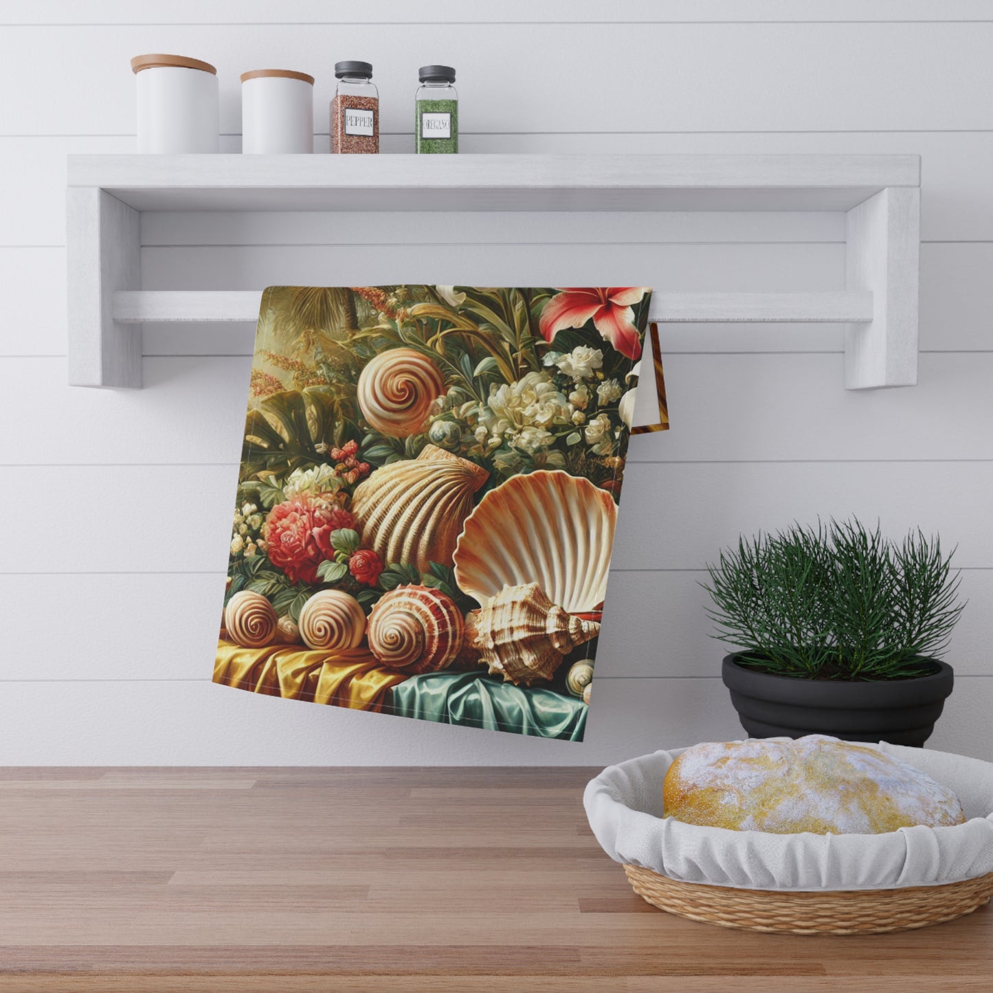 Tea Towels (cotton, poly), Shells and Flowers