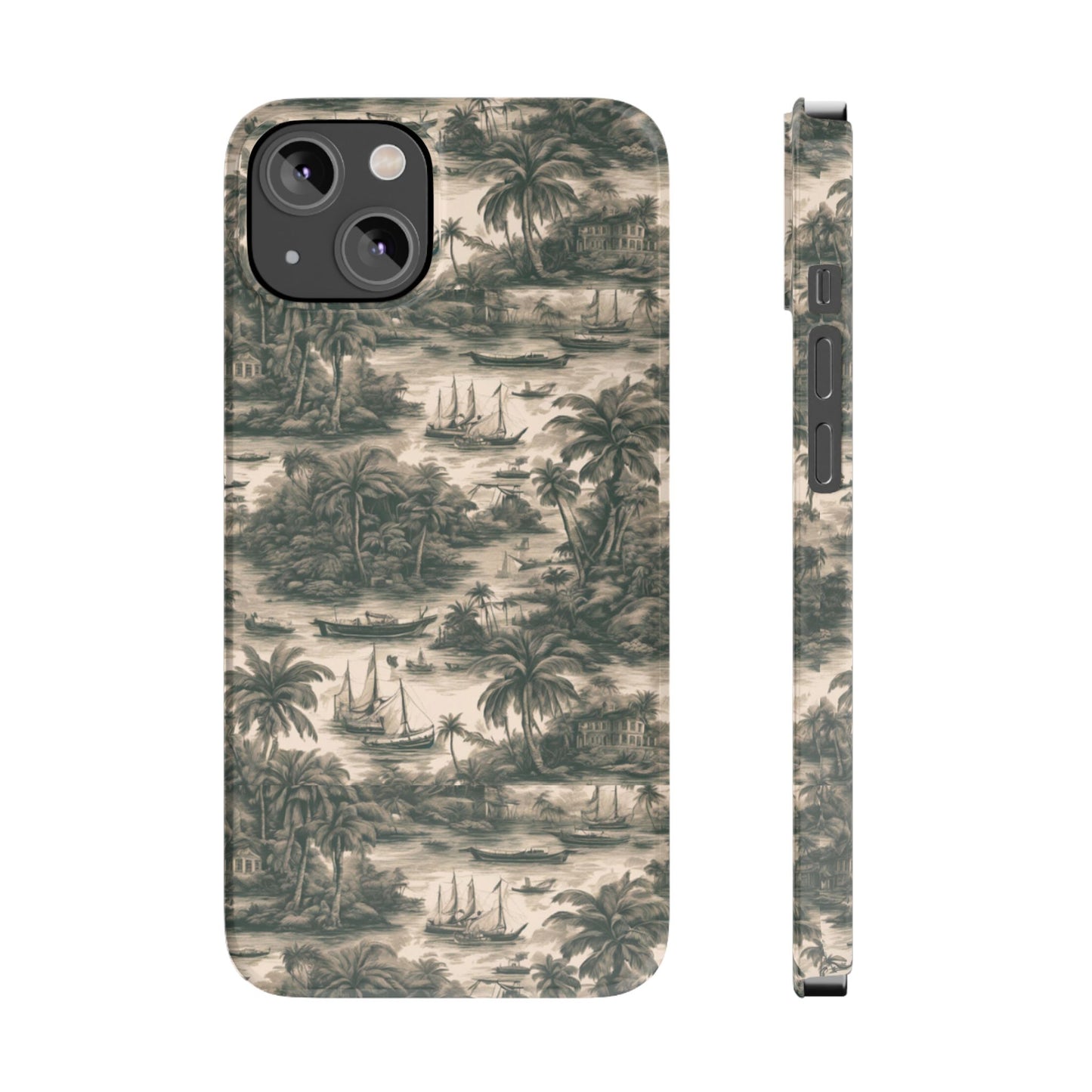 Slim Phone Cases - Tropical Toile #1, black