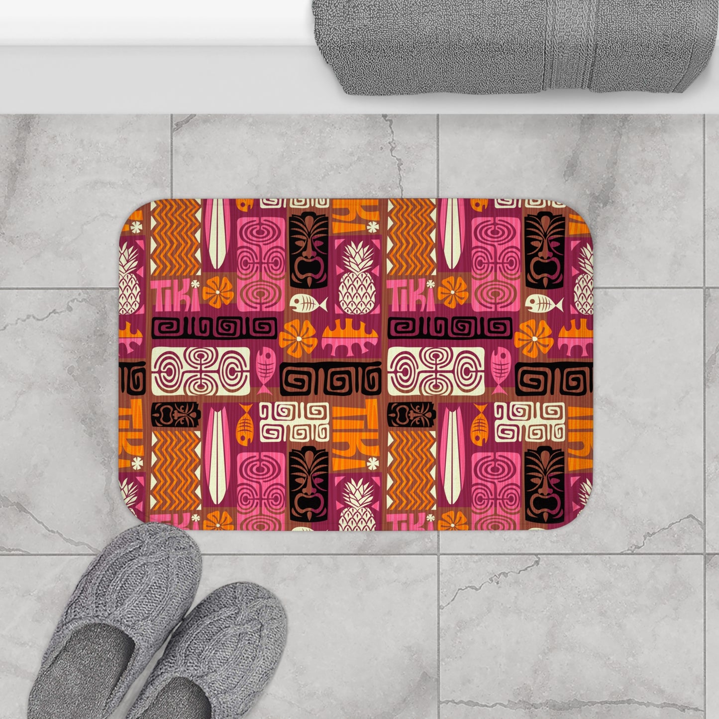 Bath Mat - Tiki Poster Pink/Orange.