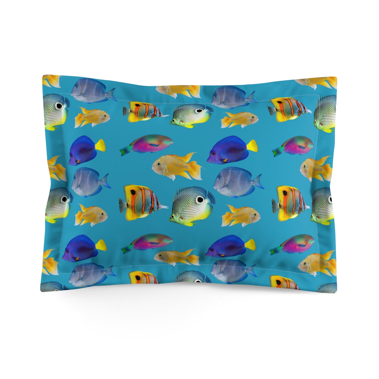 Microfiber Pillow Sham | Tropical Vibes for Relaxation / School of Fish, Turquoise