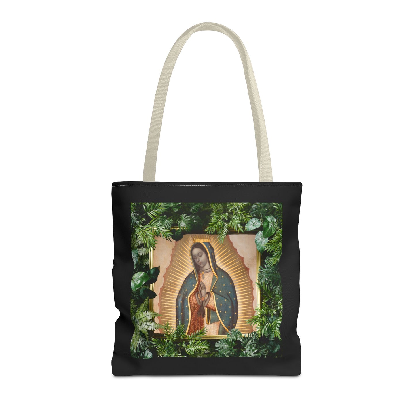 Religious Our Lady of Guadalupe Tropical Tote Bag/Black - 3 Sizes