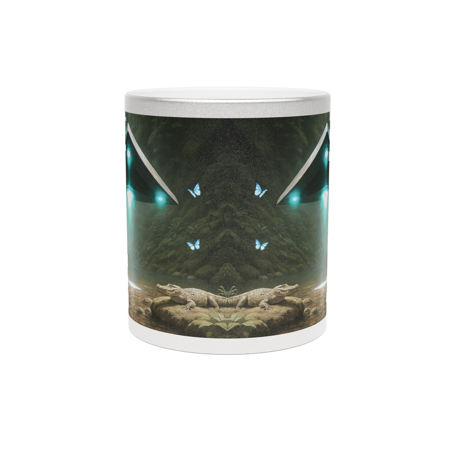Tropical Metallic Mug, Gold or Silver: UFO & Waterfall