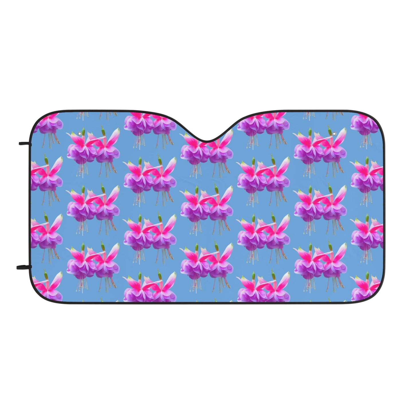 Tropical Floral Car Sun Shades / Two Fuchsias, Light Blue