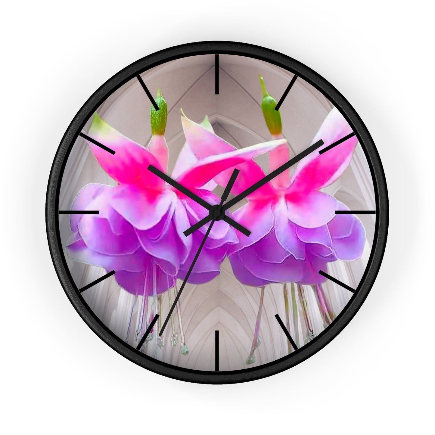 Wall Clock, Two Pink Fuchsias / Gothic, Hands/Base Variants