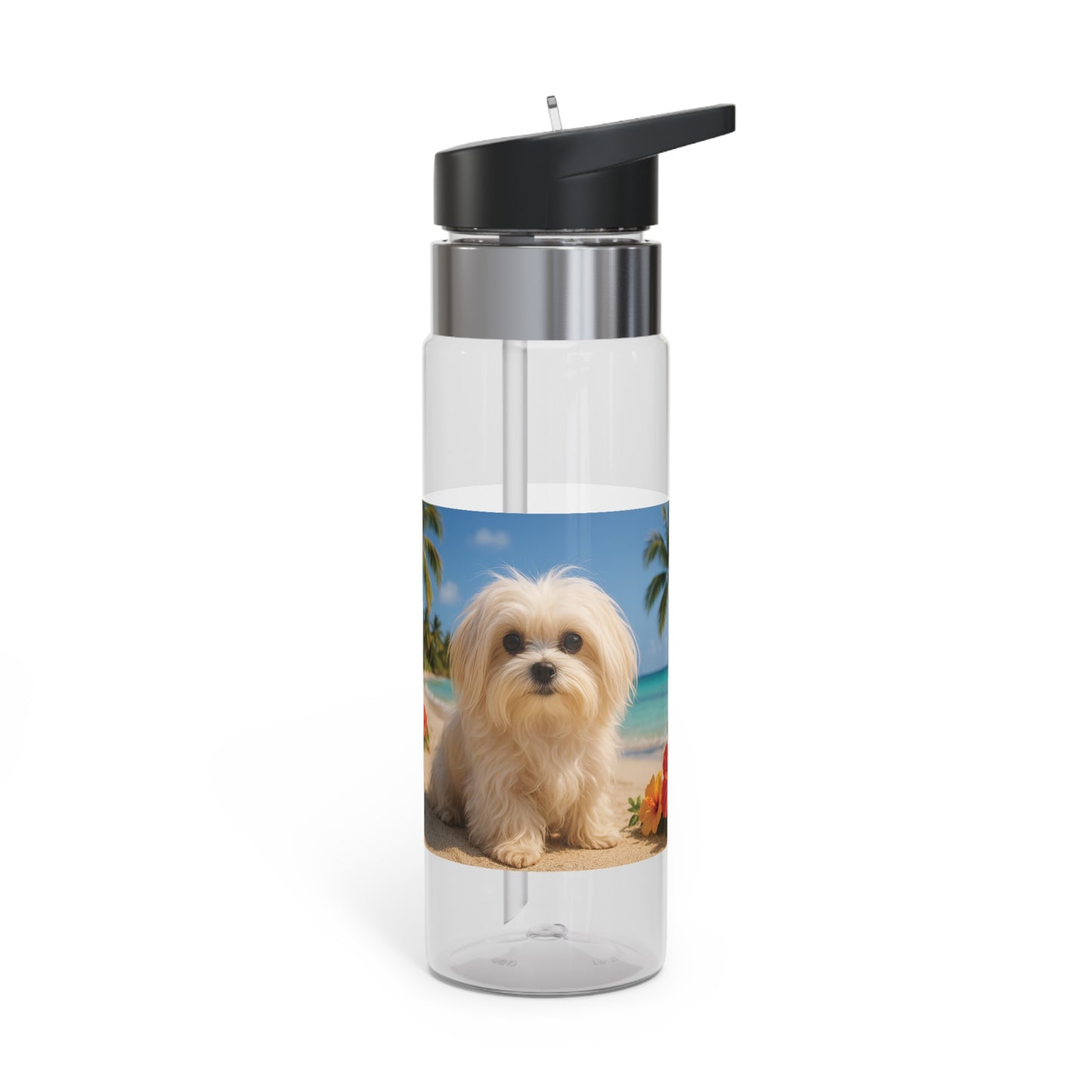 Tropical 20oz Tritan Sport Water Bottle -  Leakproof, Lightweight, BPA-Free / Puppy Ariel at the Beach