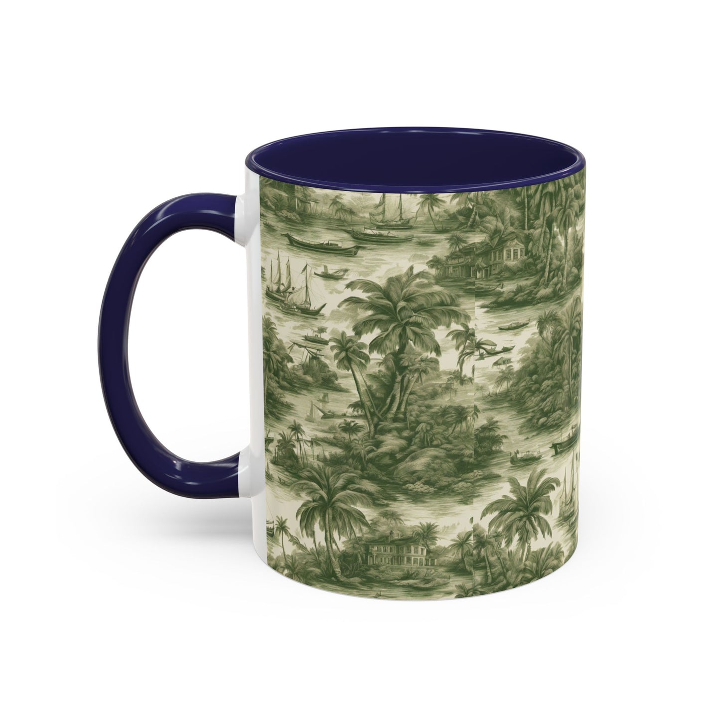 Accent Coffee Mug (11, 15oz), 8 Colors - Tropical Toile #1, evergreen