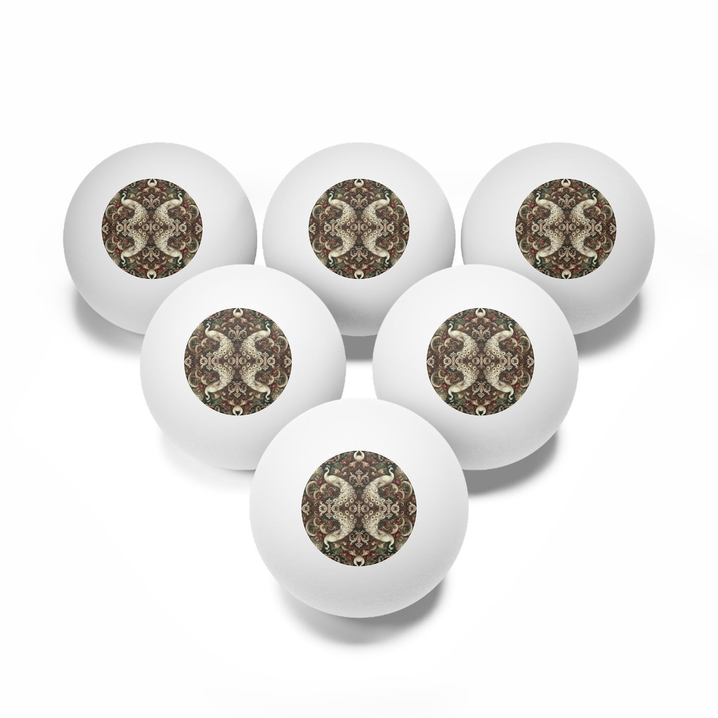 Tropical Paradise Ping Pong Balls - 6 Pack with White Peacock Kaleido
