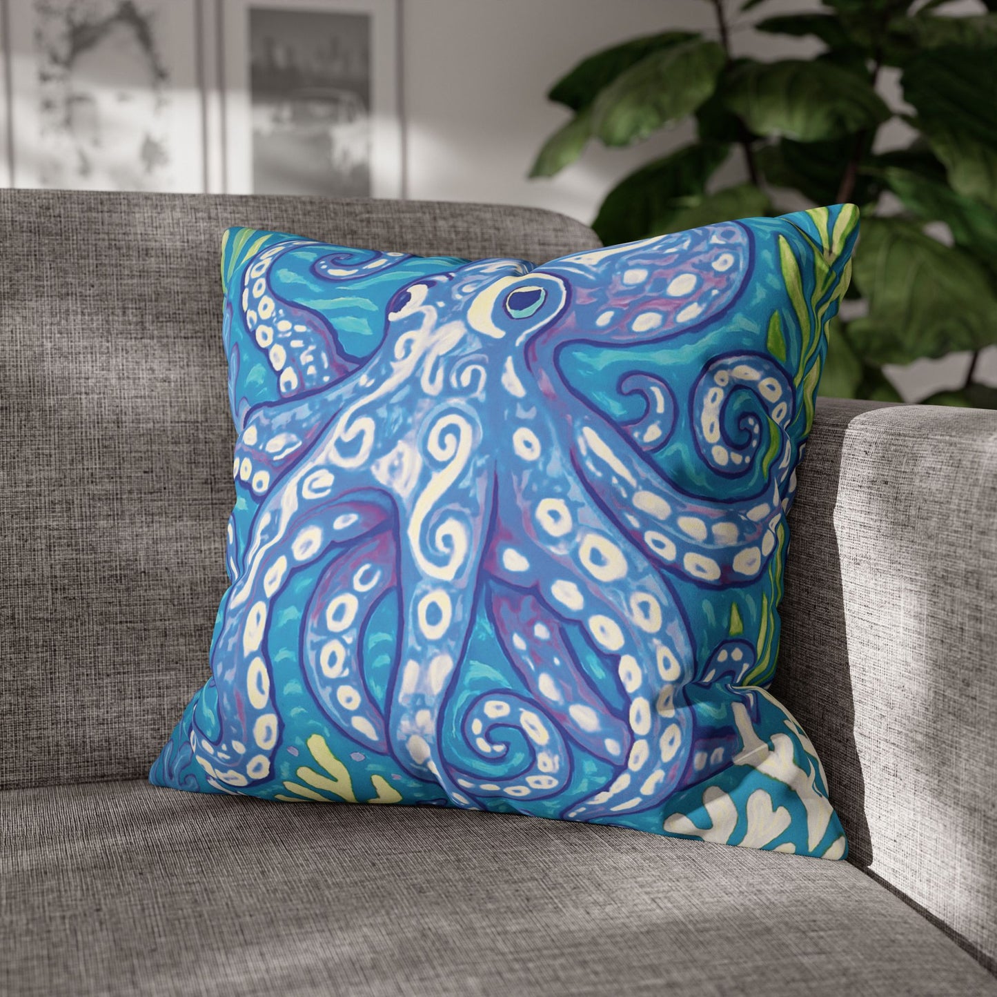 Faux Suede Square Pillowcase - Blue Kraken Joe