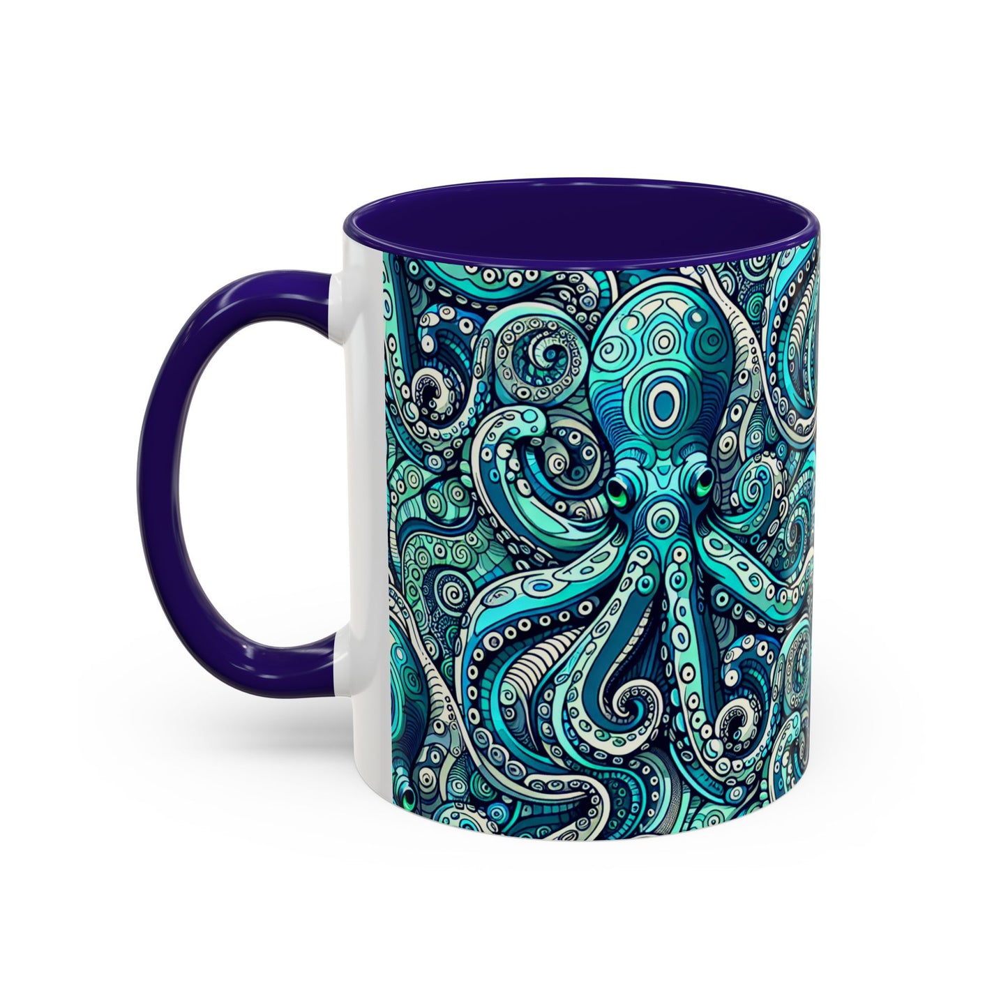 Accent Color Coffee Mug, Many Colors - 11oz & 15oz / Aqua Octopus