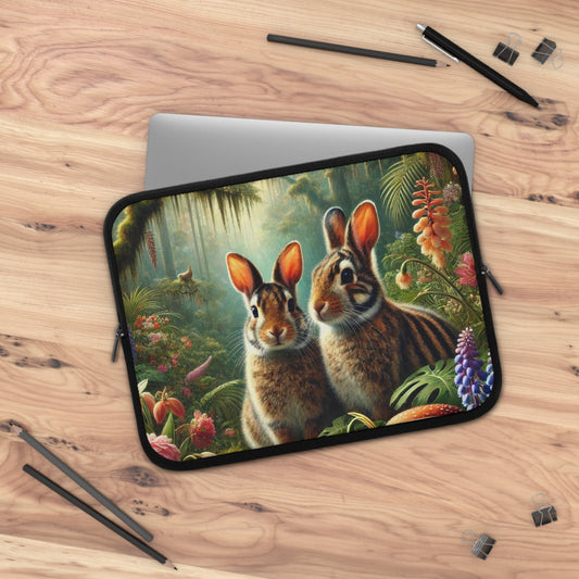 Tropical Laptop Sleeve, 5 Sizes - Perfect for Beach Lovers & Students / Rainforest Sumatran Rabbits