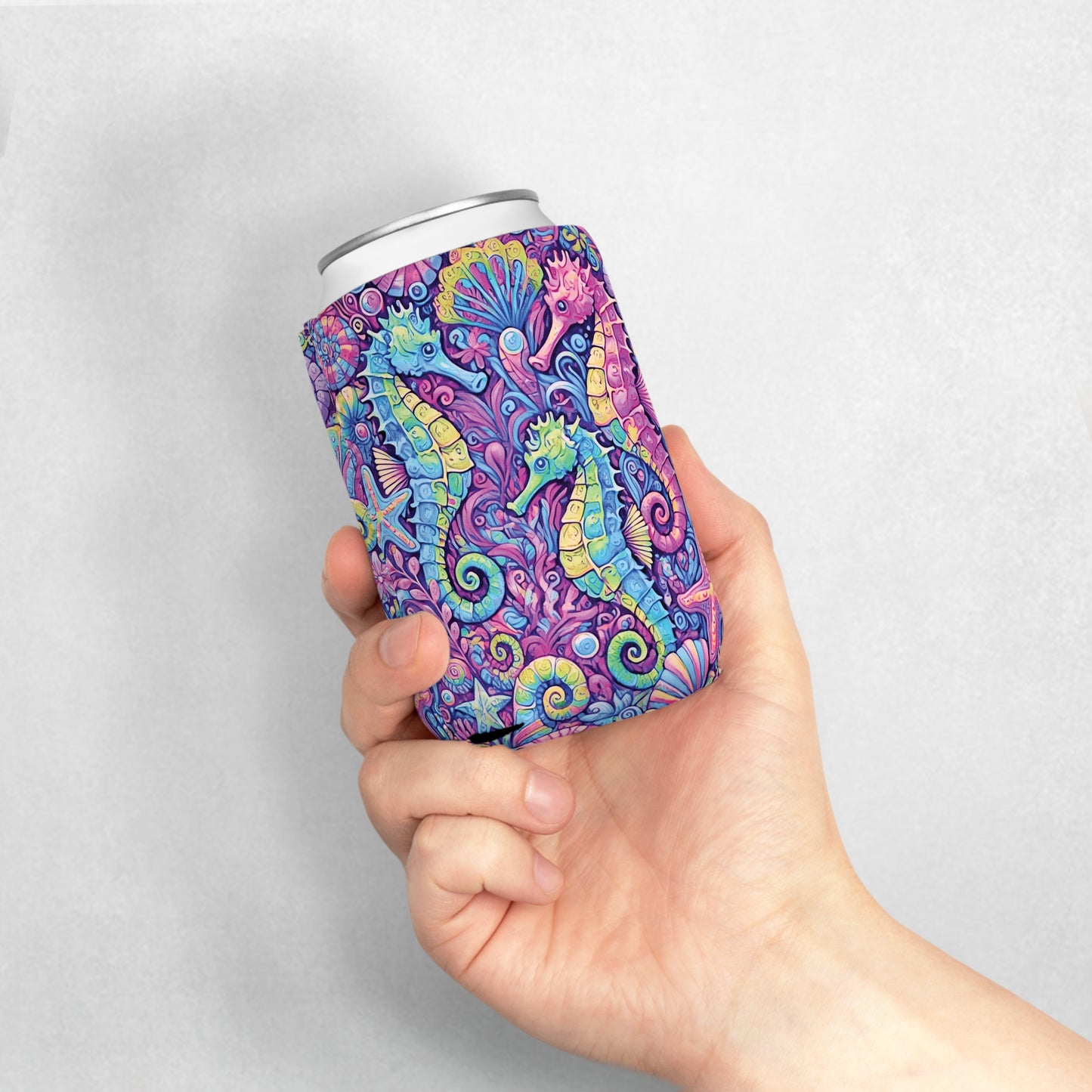 Seahorse Trio/Fantasy Pop Can Cooler Sleeve - Perfect for Outdoor Picnics