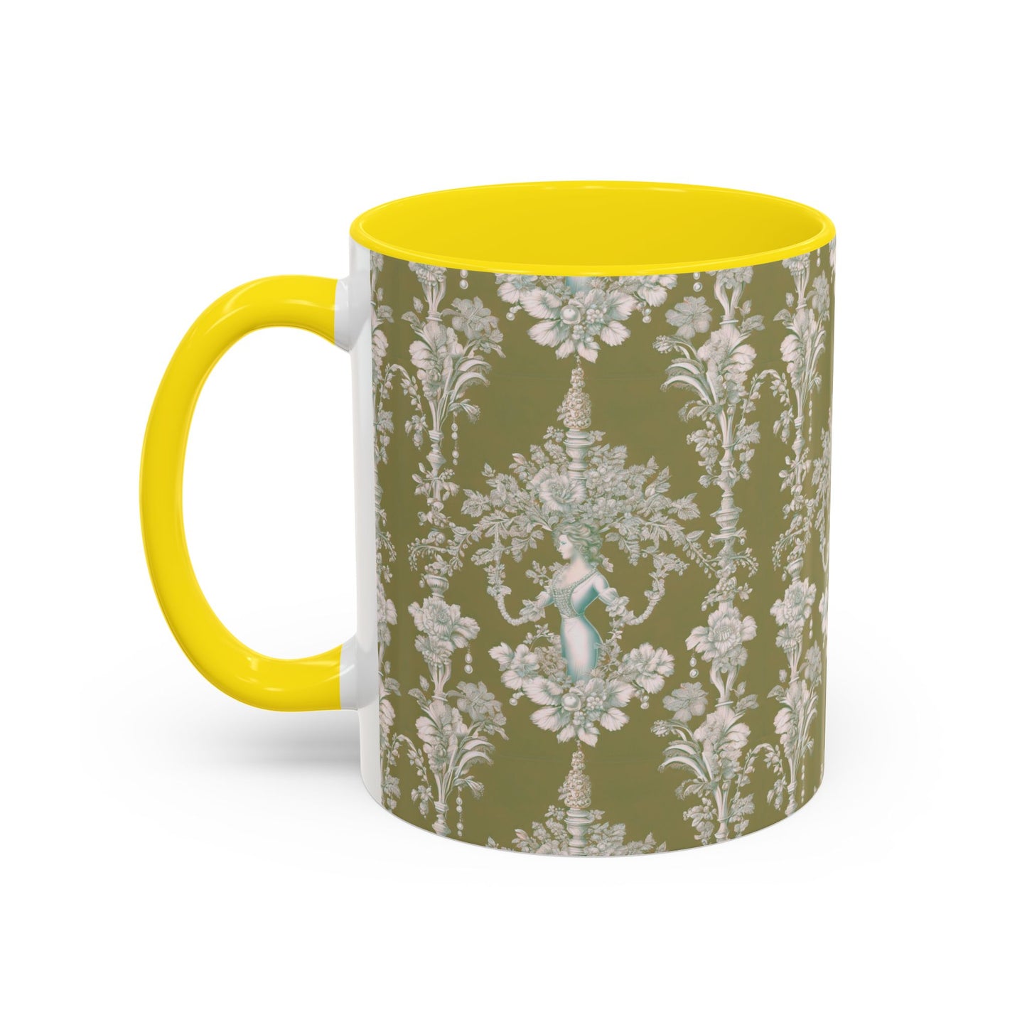 Accent Coffee Mug (11, 15oz), Pearl Lady Toile/Highborn Greren Repeat, Various Colors