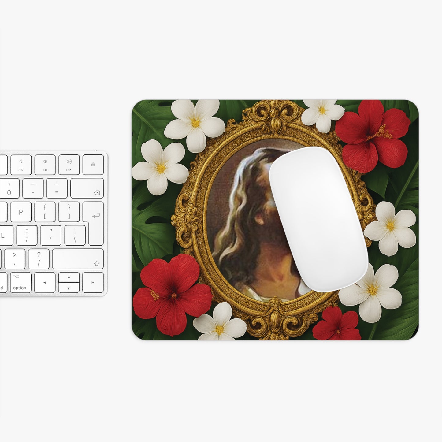 Religoius Tropical Mouse Pad, 2 Shapes - Beach Vibes for Home Office & Gamer / Head of Christ