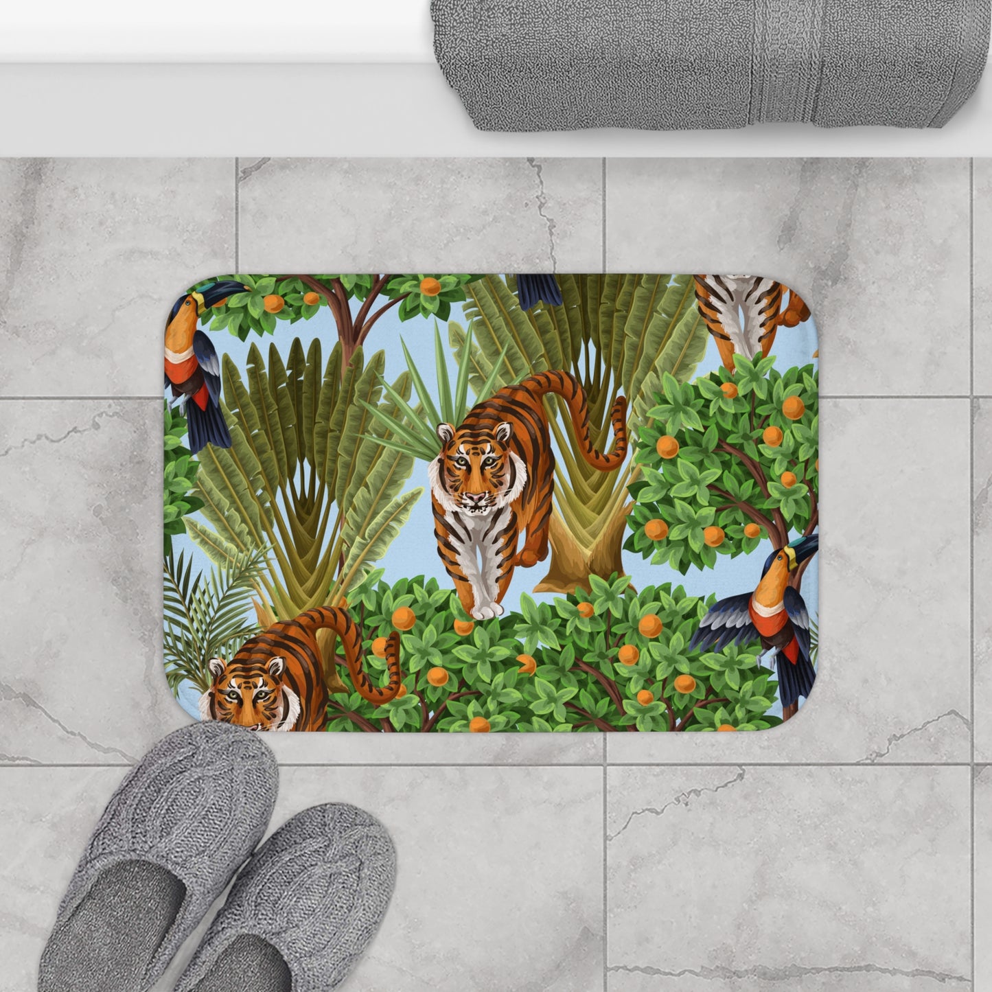 Tropical Bath Mat | Fun and Colorful Bathroom Decor / Tiger Haven, Blue