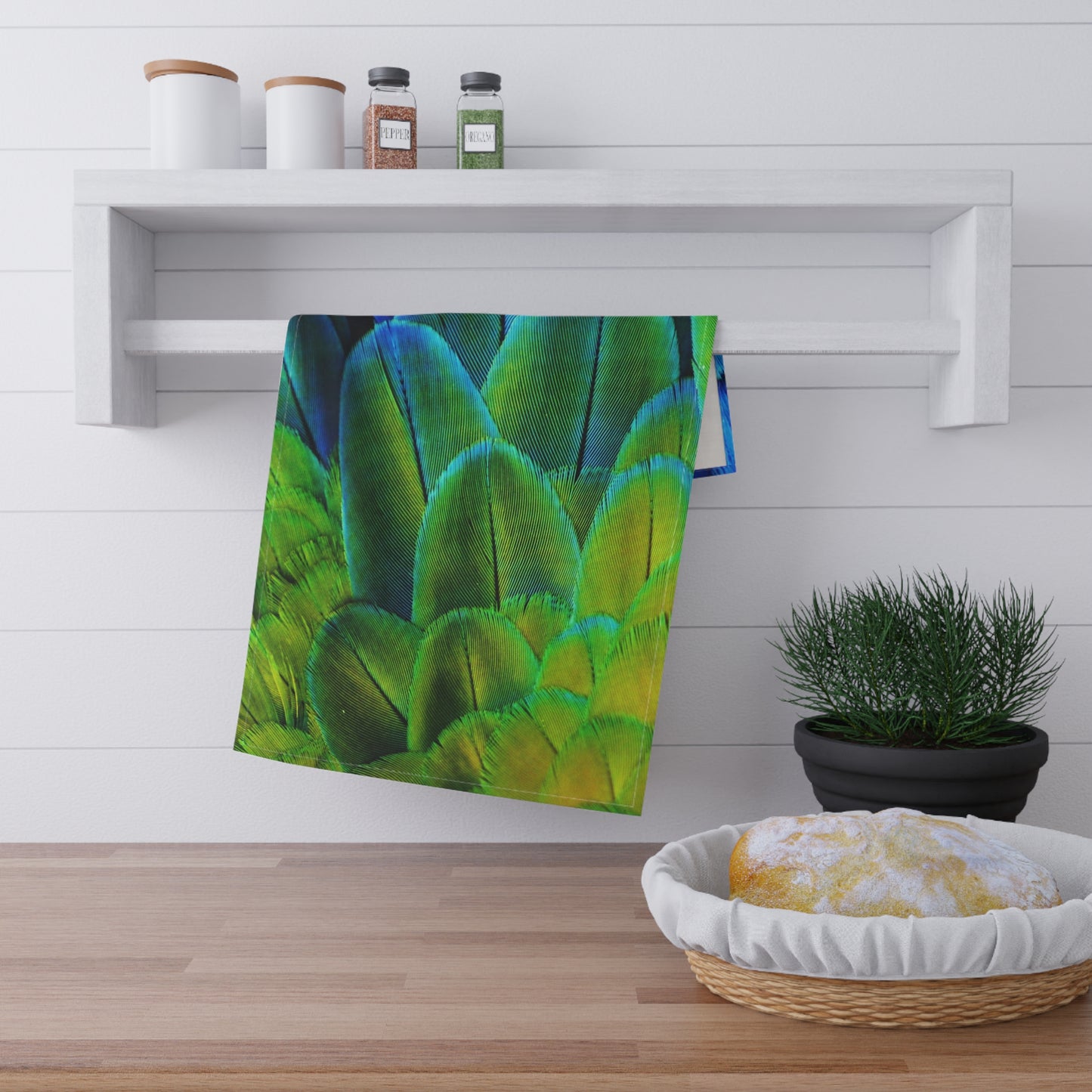 Colorful Tropical Tea Towels – Paradise Kitchen Decor / Shimmering Peacock Plumes