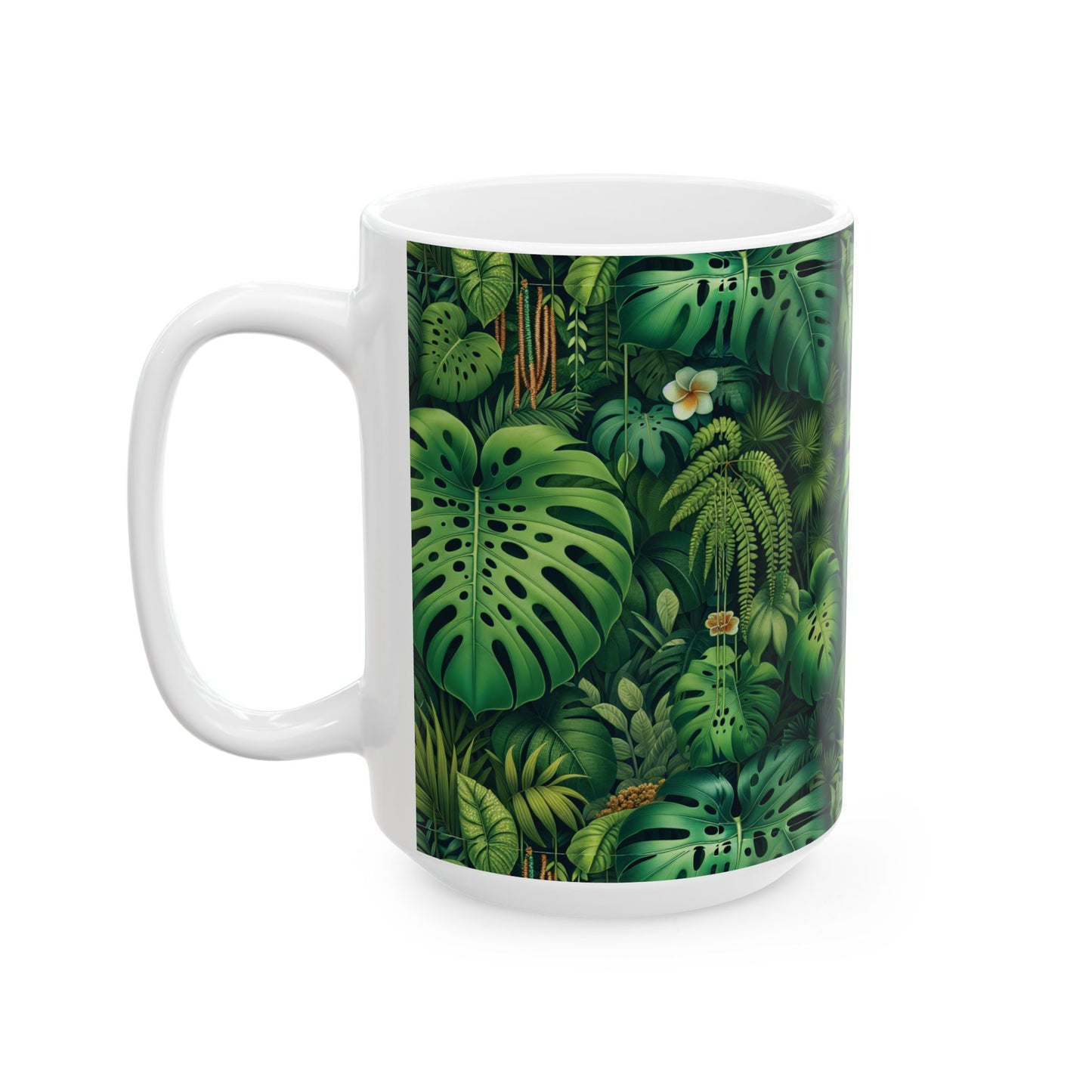 Ceramic White Mug - 11oz & 15oz, Rainforest Greenery