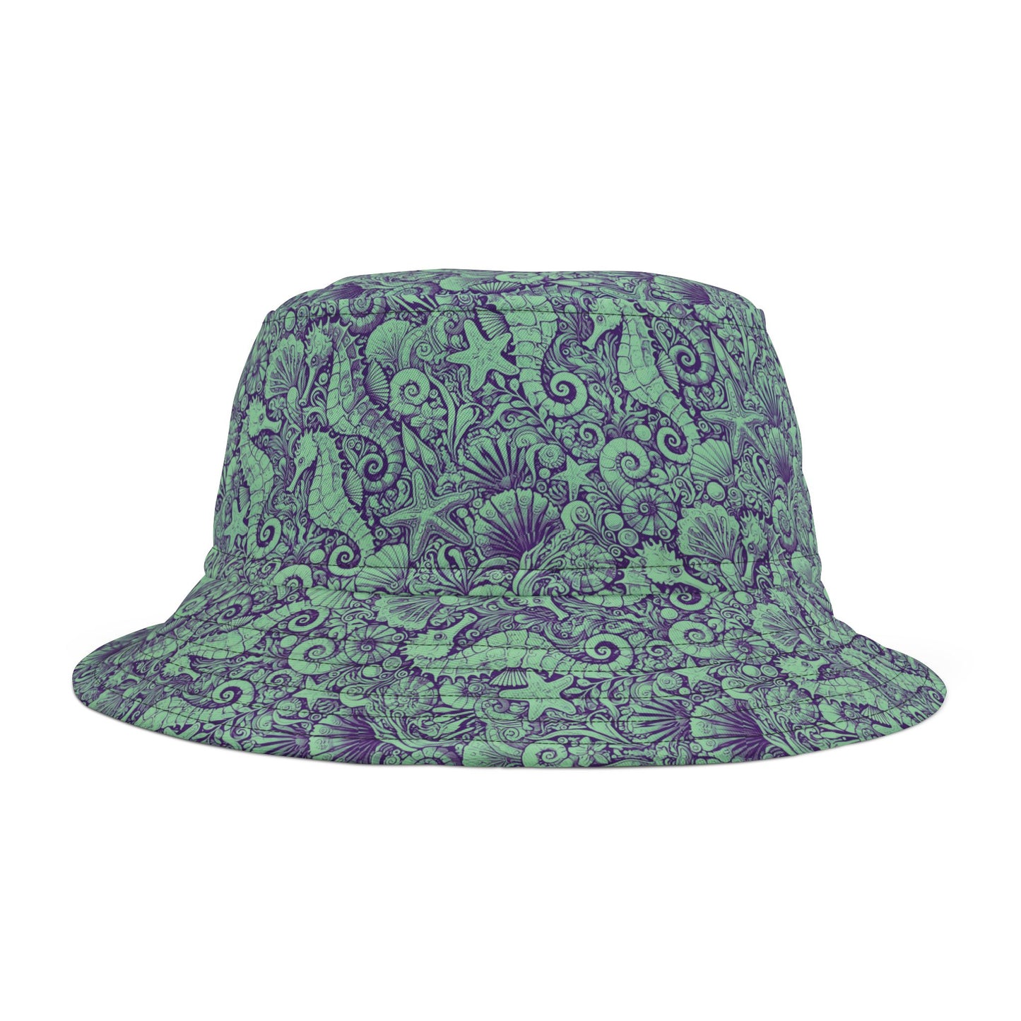 Tropical Polyester Bucket Hat, 2 Sizes - Seahorses Minty