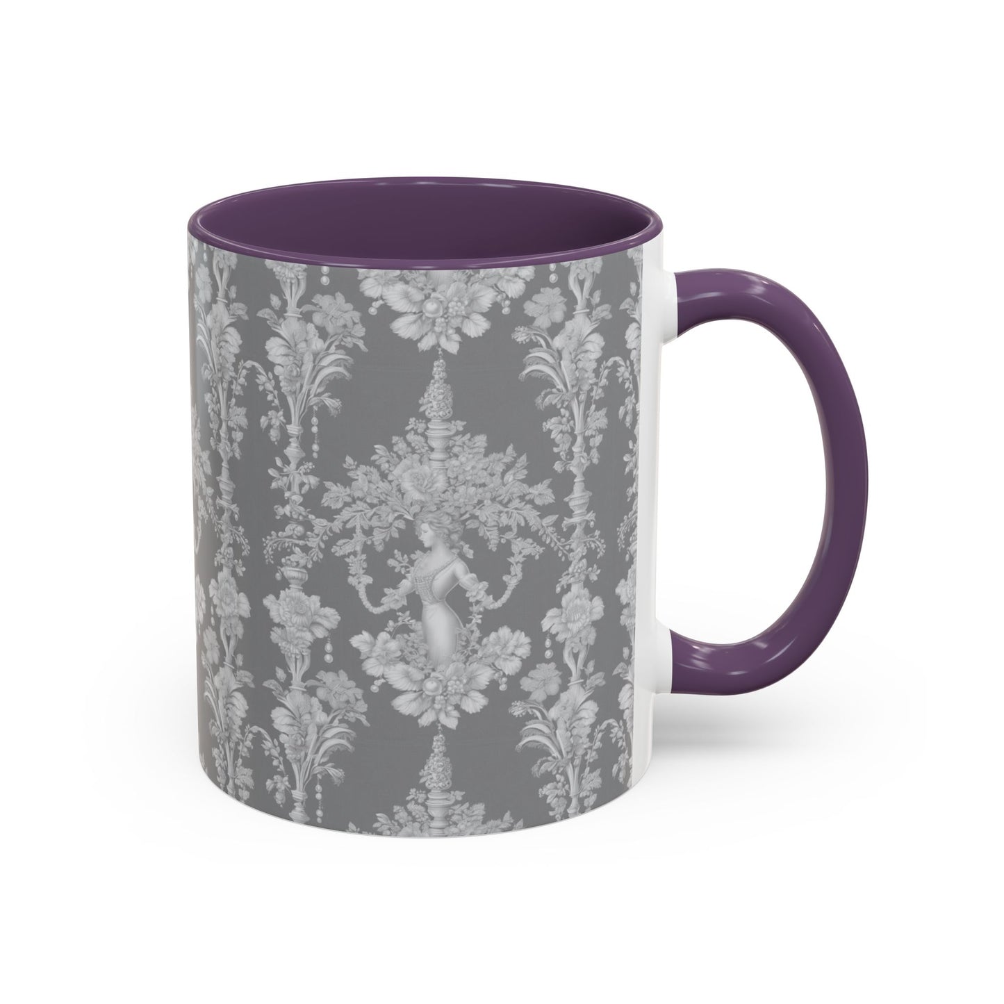 Accent Coffee Mug (11, 15oz), Pearl Lady Toile/Slate Repeat, Various Colors