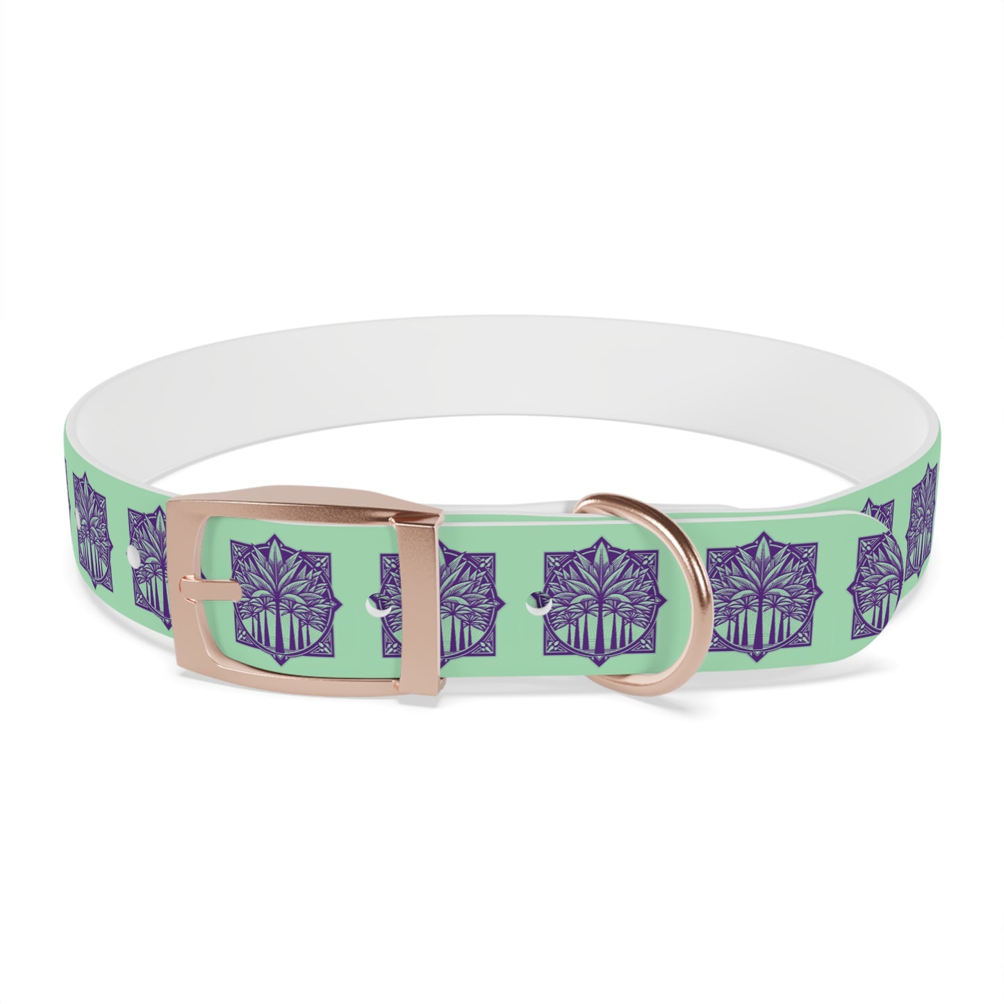 Dog Collar - Deco Palm Trees, Mint Green