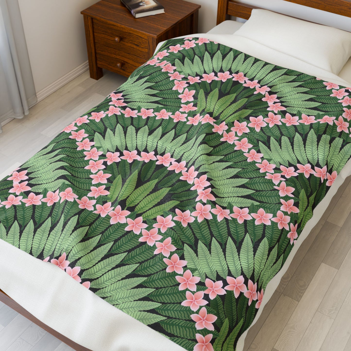 Plumeria and Palms Velveteen Plush Blanket