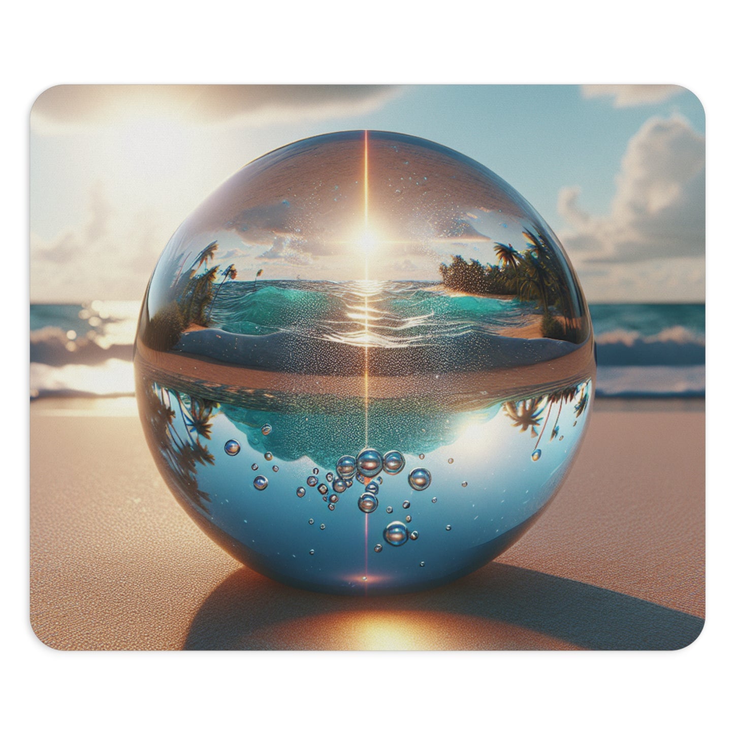 Coastal Mouse Pad, 2 Shapes - Fun Vibes for Home Office & Gamer / Beach Illusion Ball, Sunrise