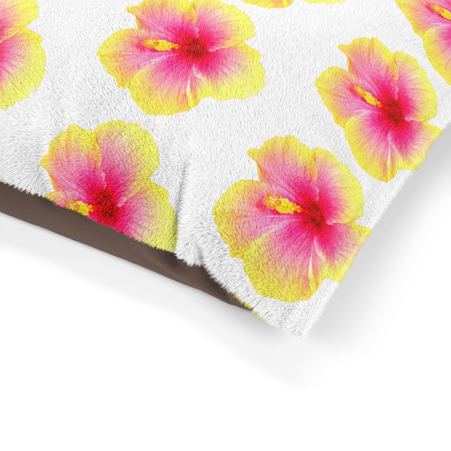 Pet Bed - Cozy and Fun Dog or Cat Bed for Beach Lovers / Real Yellow & Pink Hibiscus