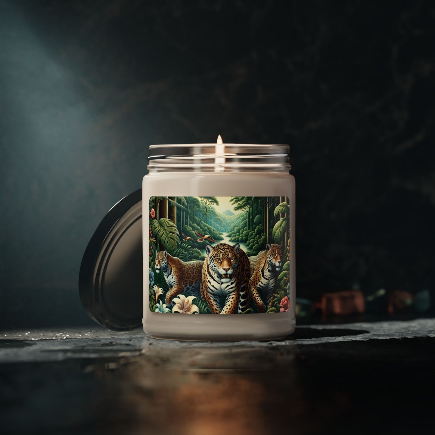 Tropical Jungle Jaguars Scented Soy Candle - 9oz with Big Cat Design