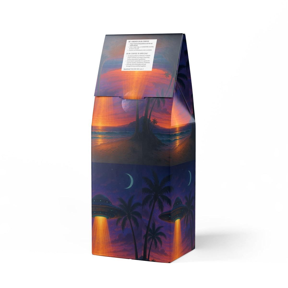 Black Coral Blend™ (Dark French Roast) Specialty Grade Craft Coffee / Beach UFO at Night