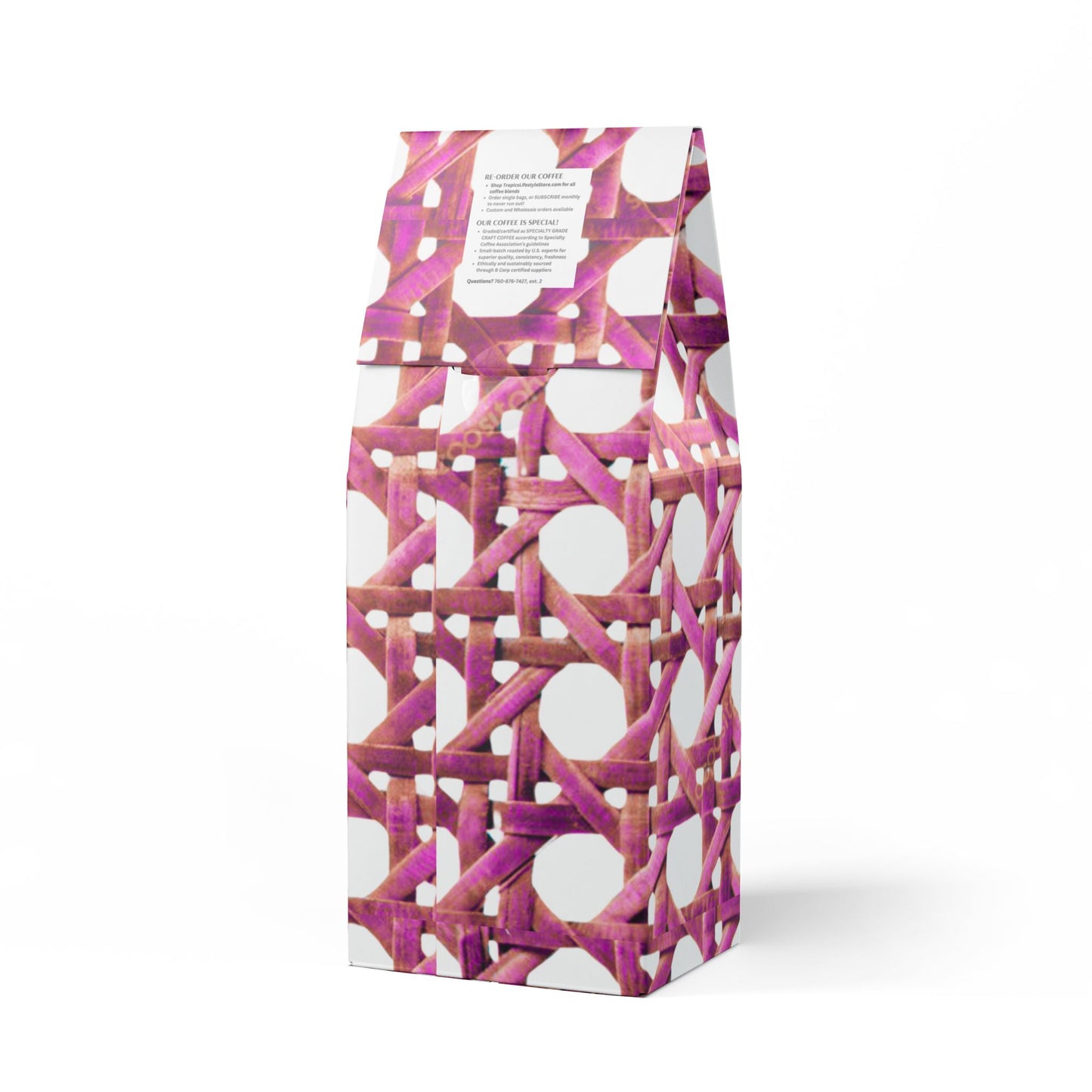 Black Coral Blend™ (Dark French Roast) Specialty Grade Craft Coffee / Chair Wicker, Hibiscus Pink